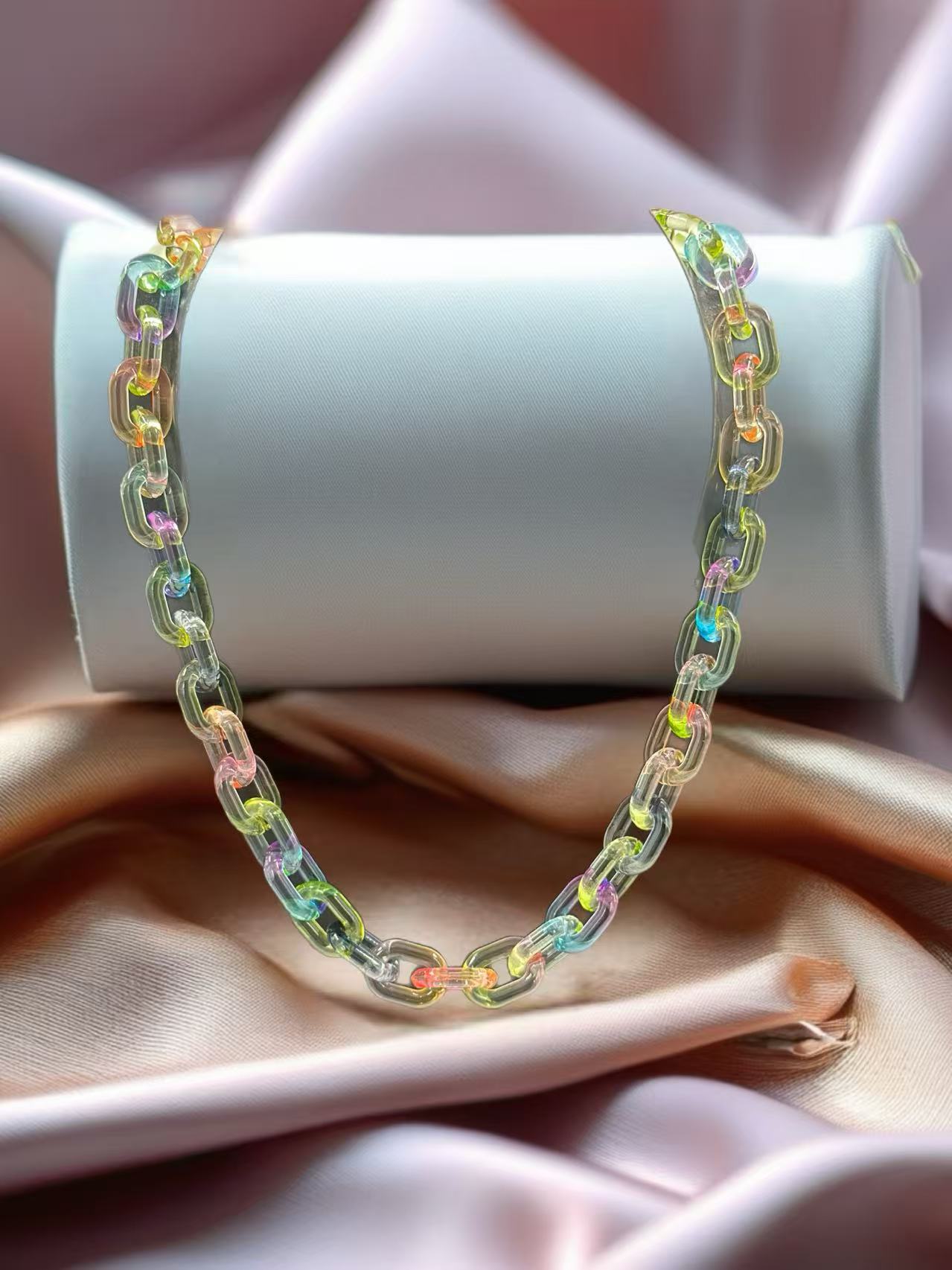 Iridescent Rainbow Transparent Plastic Chain Necklace