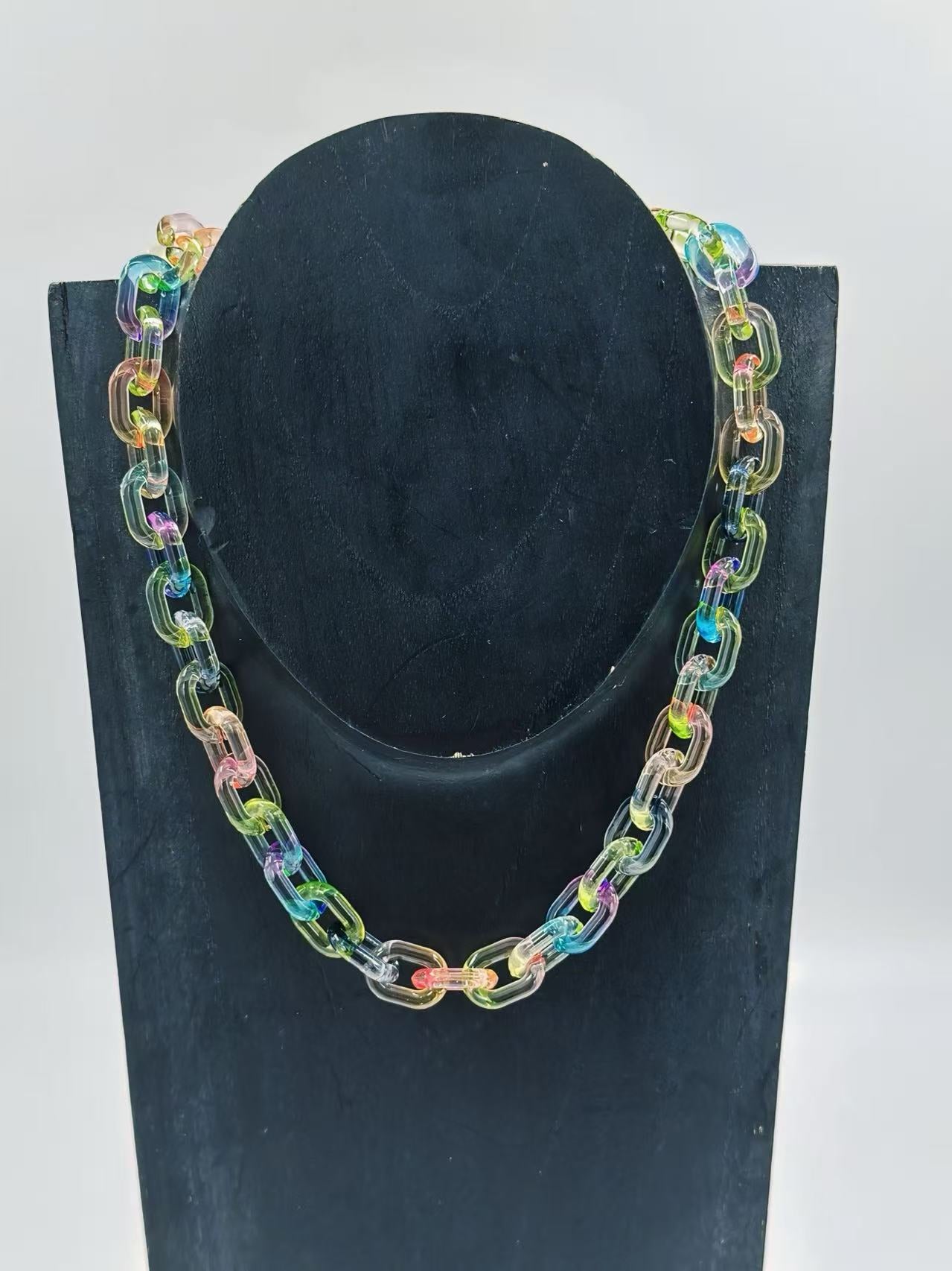 Iridescent Rainbow Transparent Plastic Chain Necklace