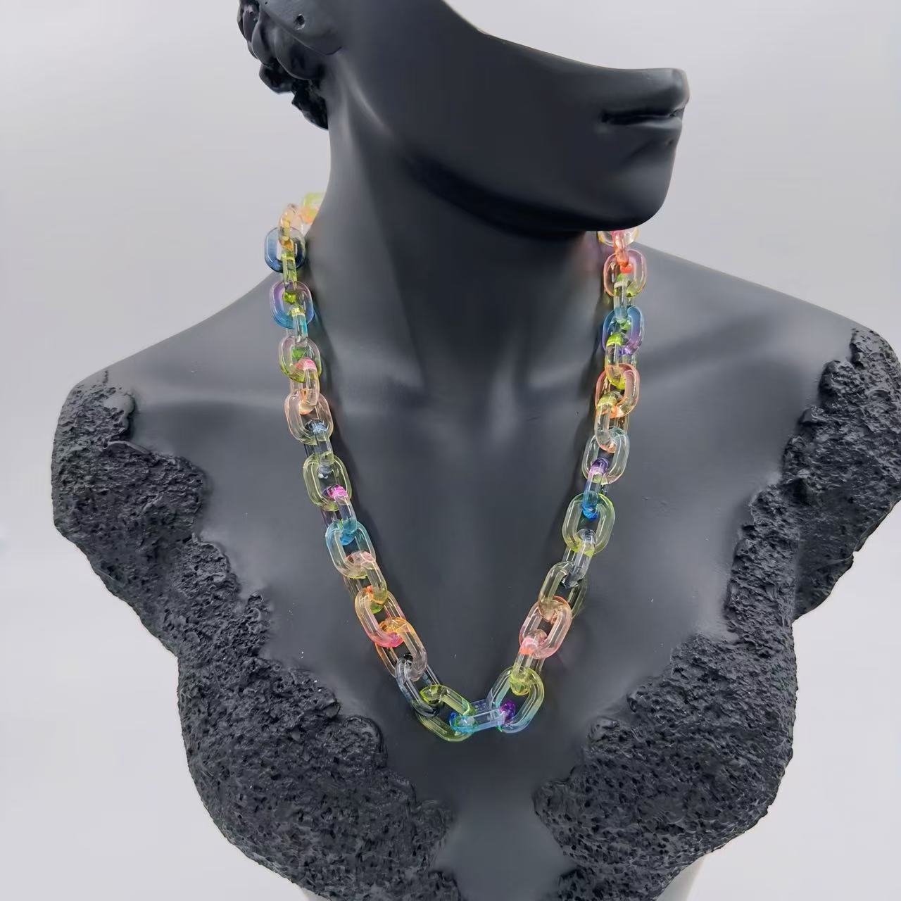 Iridescent Rainbow Transparent Plastic Chain Necklace
