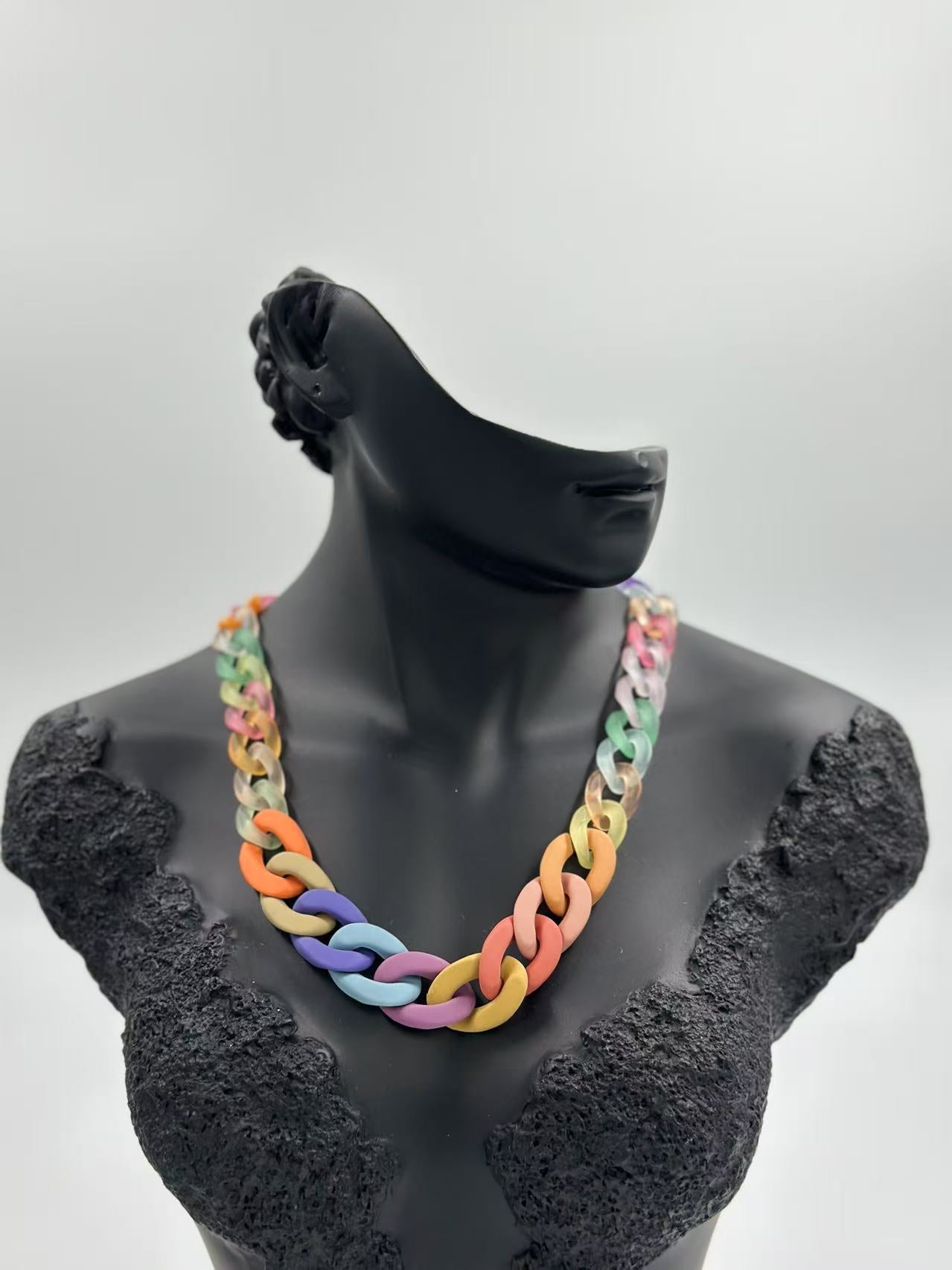 Matte Rainbow Chunky Chain Necklace