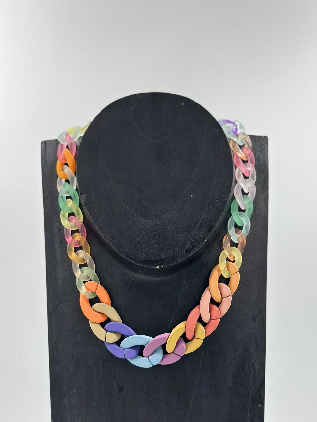 Matte Rainbow Chunky Chain Necklace