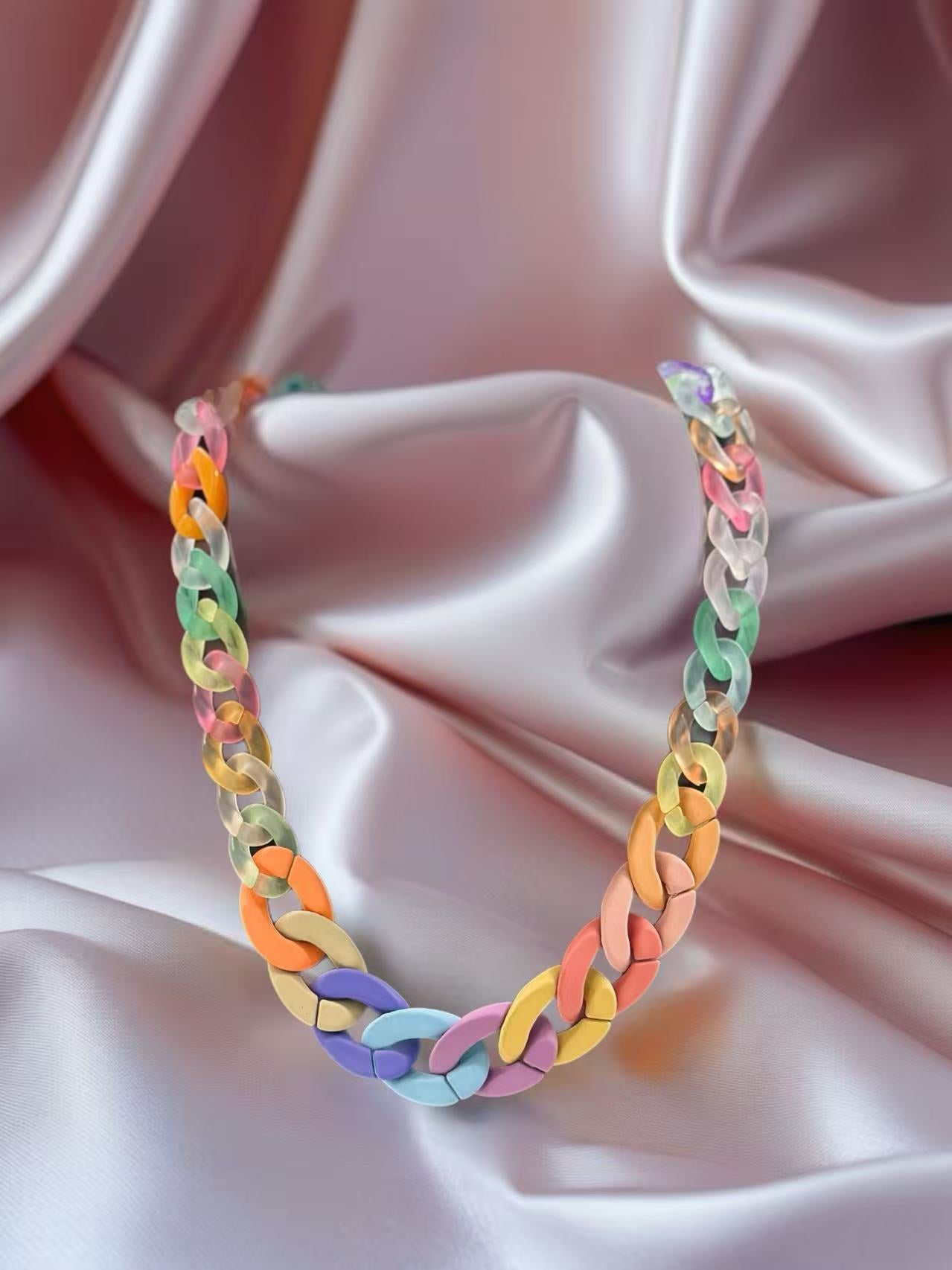 Matte Rainbow Chunky Chain Necklace