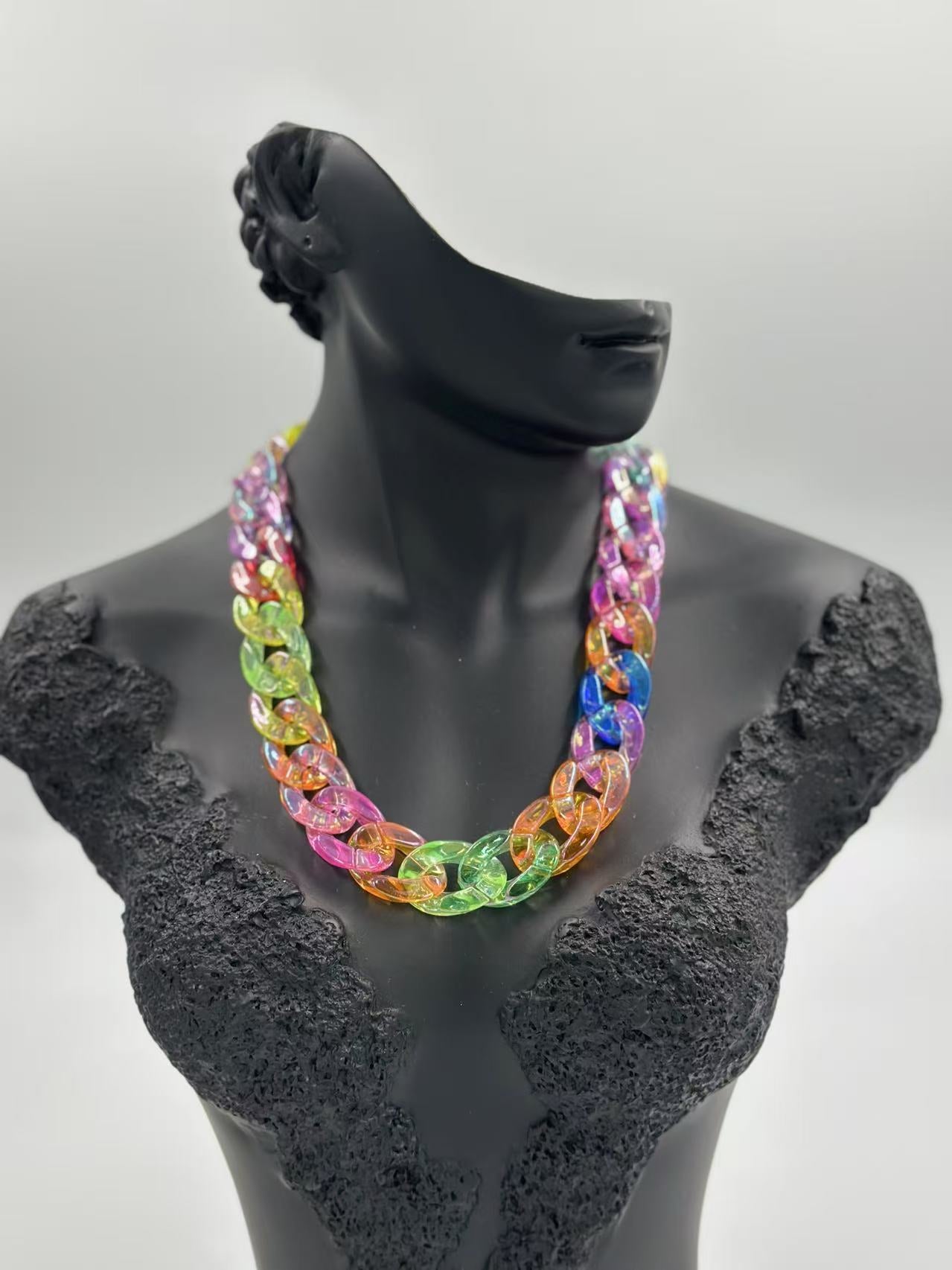 Neon Holographic Rainbow Chain Necklace