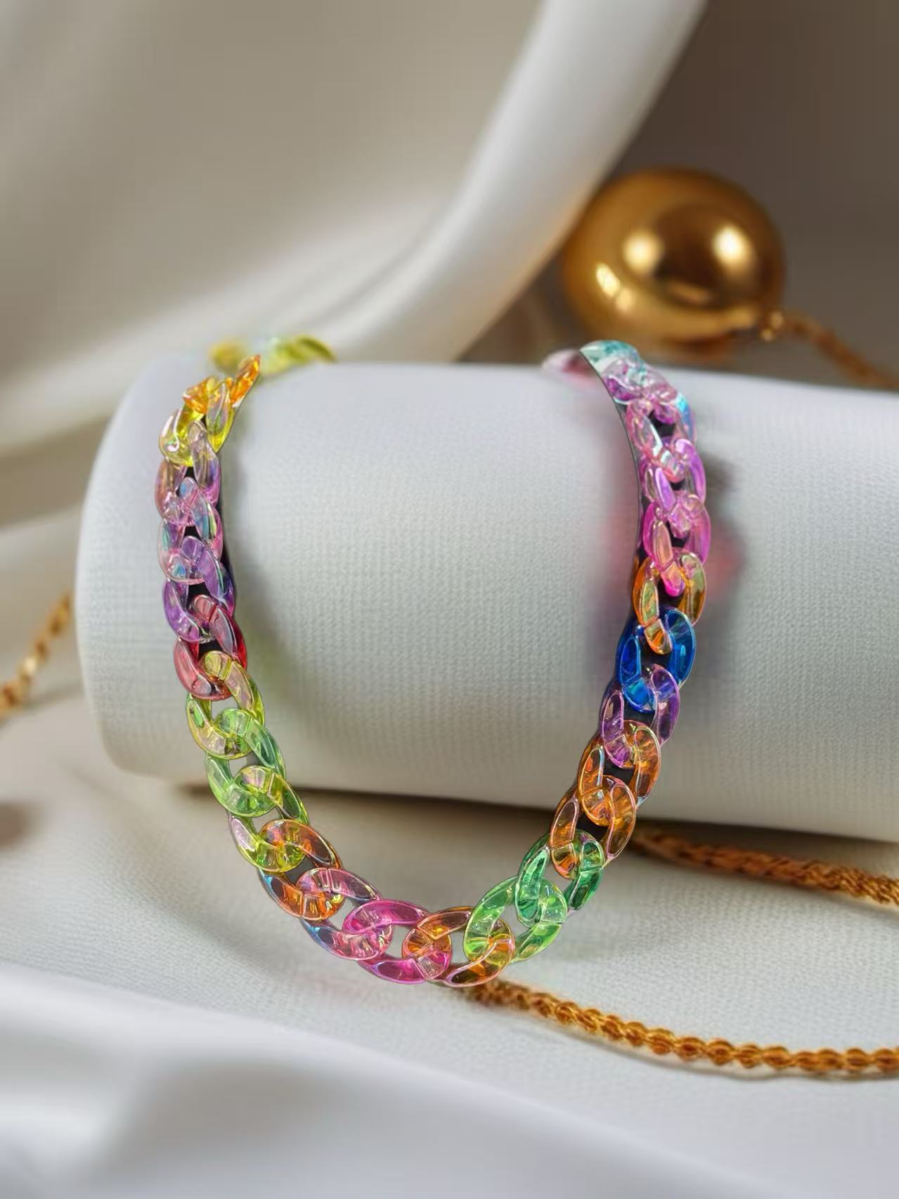 Neon Holographic Rainbow Chain Necklace
