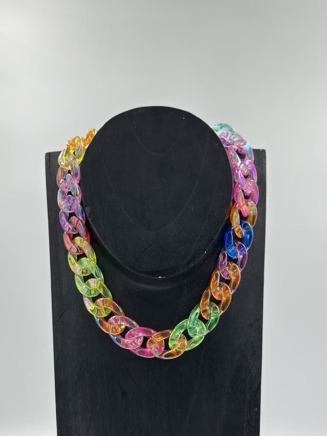 Neon Holographic Rainbow Chain Necklace