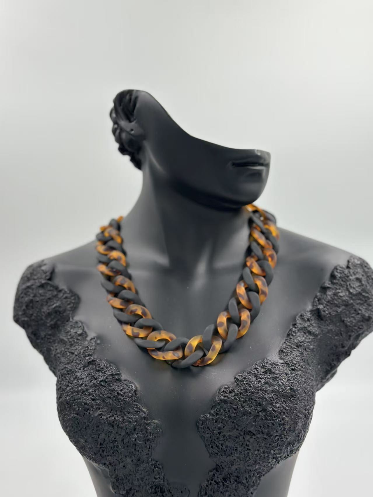 Matte Black & Brown Colour Chain Necklace