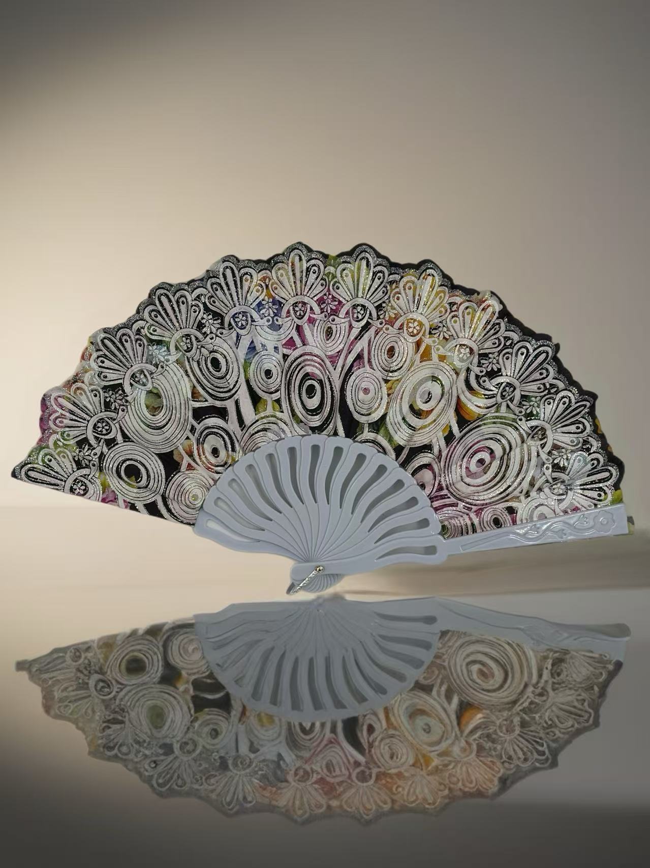 Vintage Floral Lace Hand Fans – Set of 6 with Baroque Embroidery
