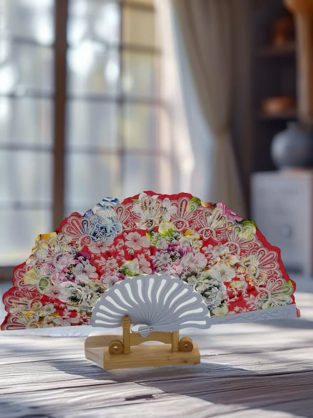 Vintage Floral Lace Hand Fans – Set of 6 with Baroque Embroidery