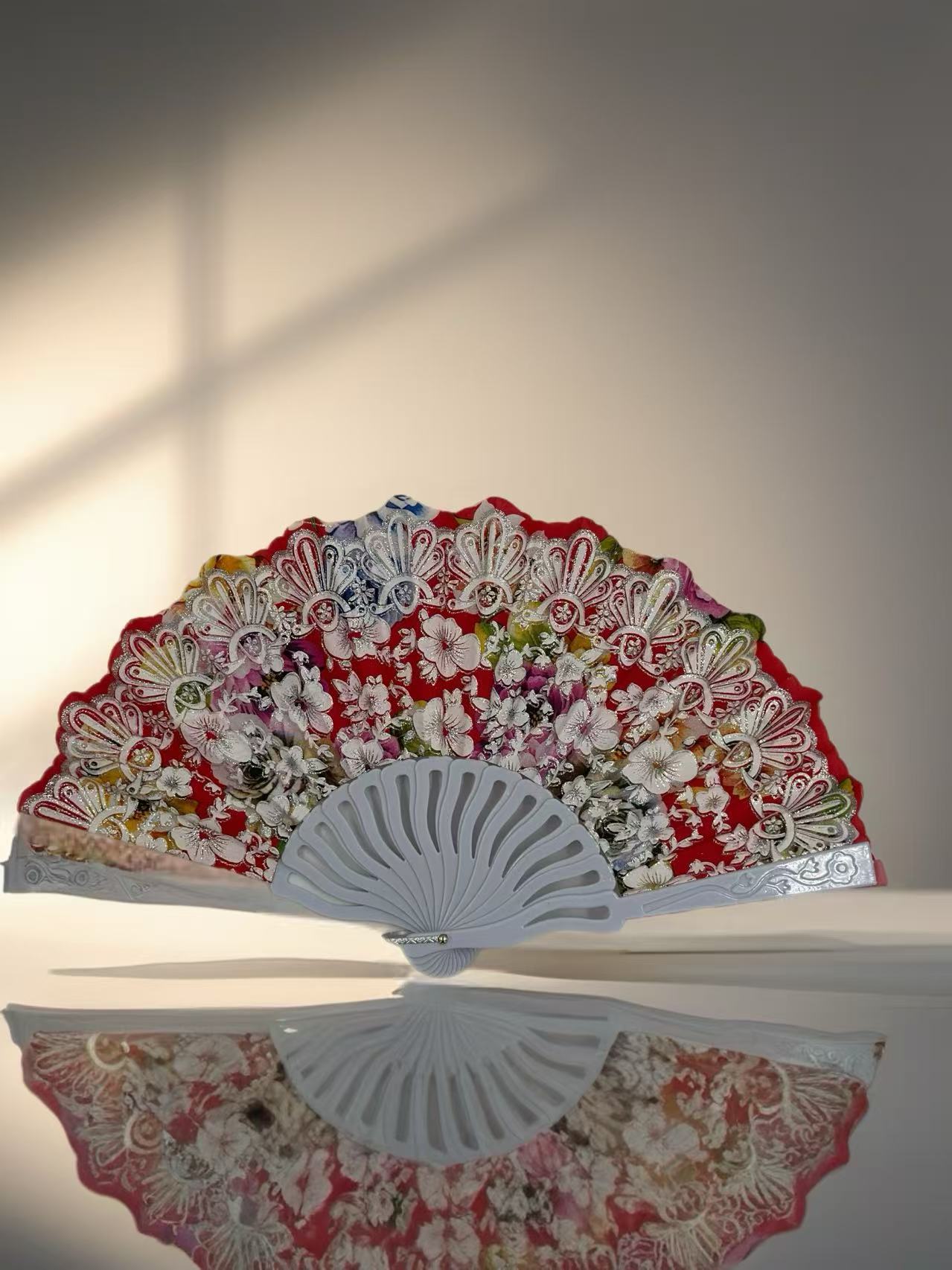 Vintage Floral Lace Hand Fans – Set of 6 with Baroque Embroidery