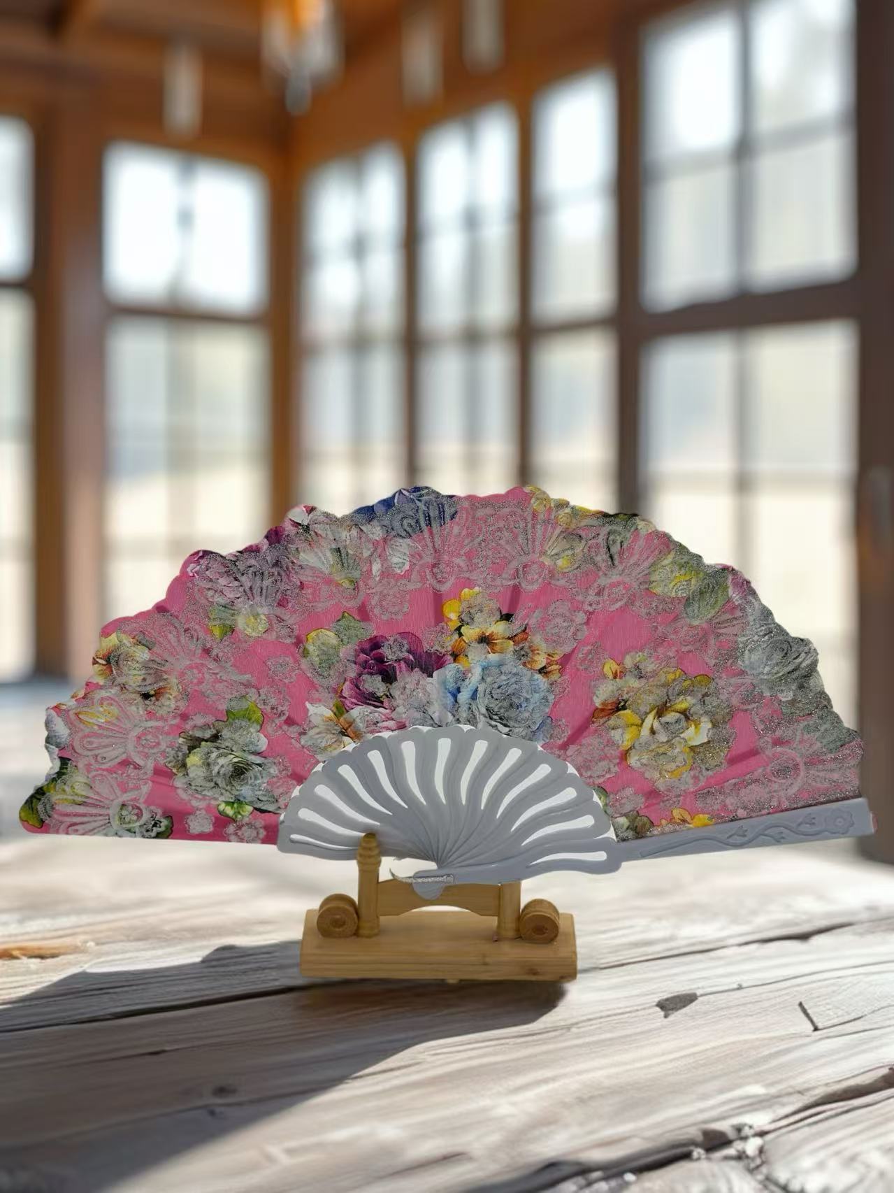 Vintage Floral Lace Hand Fans – Set of 6 with Baroque Embroidery
