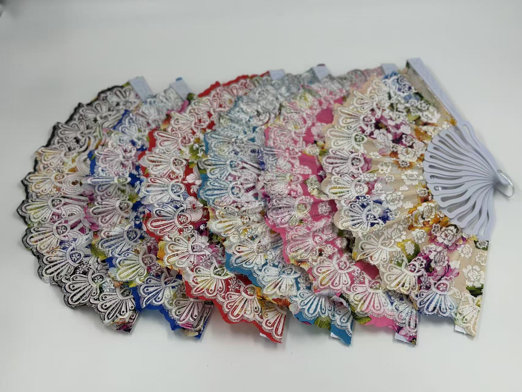 Vintage Floral Lace Hand Fans – Set of 6 with Baroque Embroidery