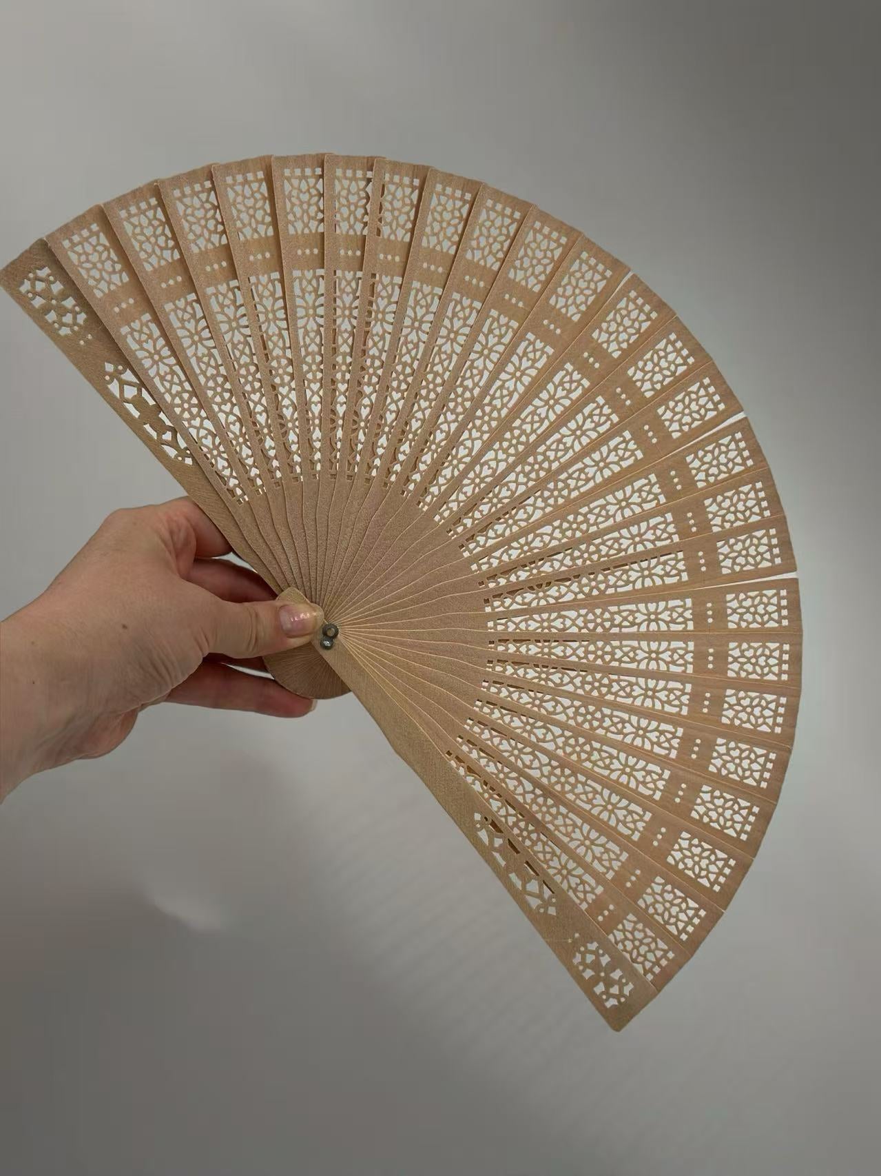 Elegant Carved Wooden Display Hand Fan (Big)