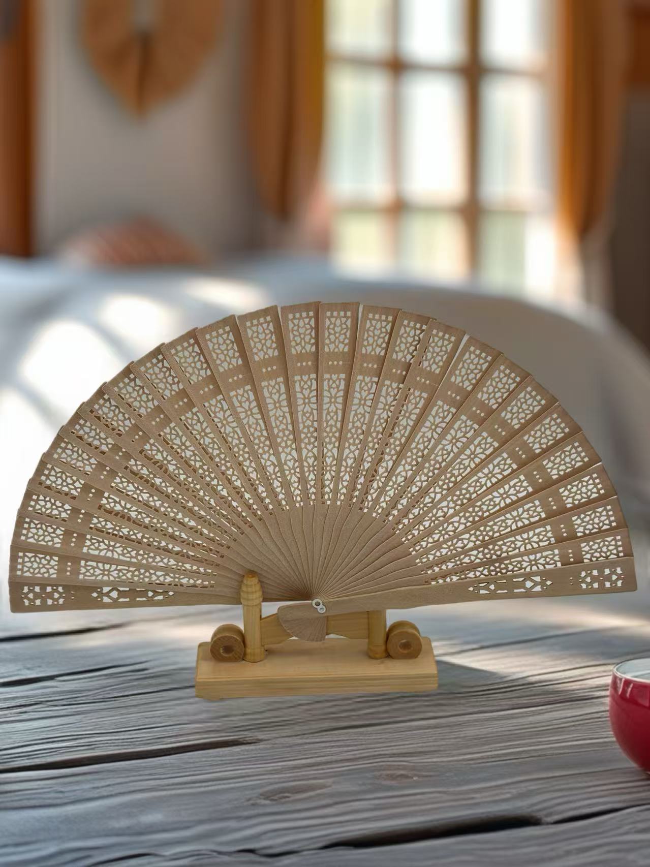 Elegant Carved Wooden Display Hand Fan (Big)