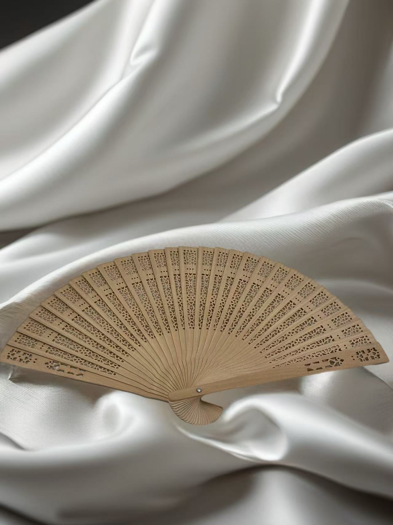 Handheld Carved Wooden Fan with Intricate Pattern (Small)