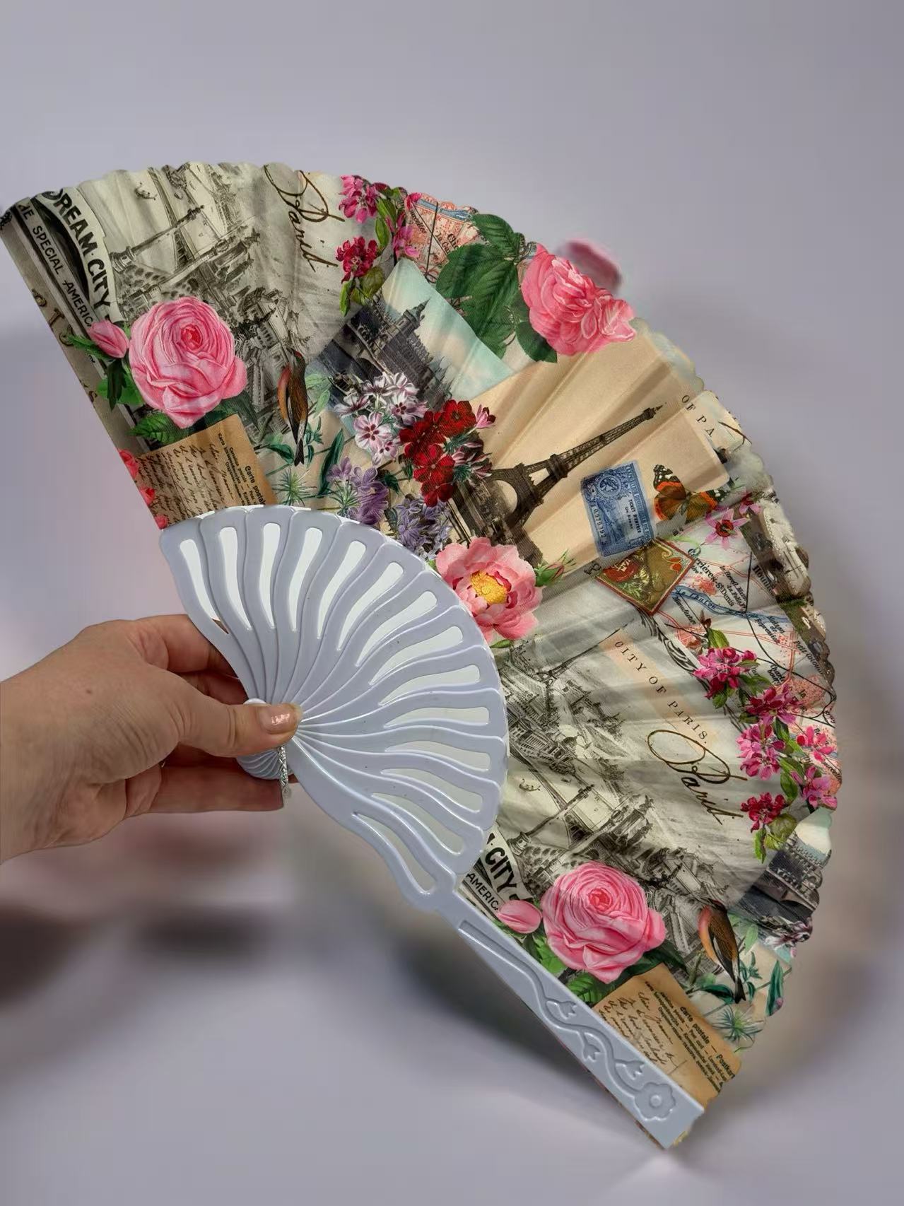 Vintage Parisian-Themed Folding Fans Collection