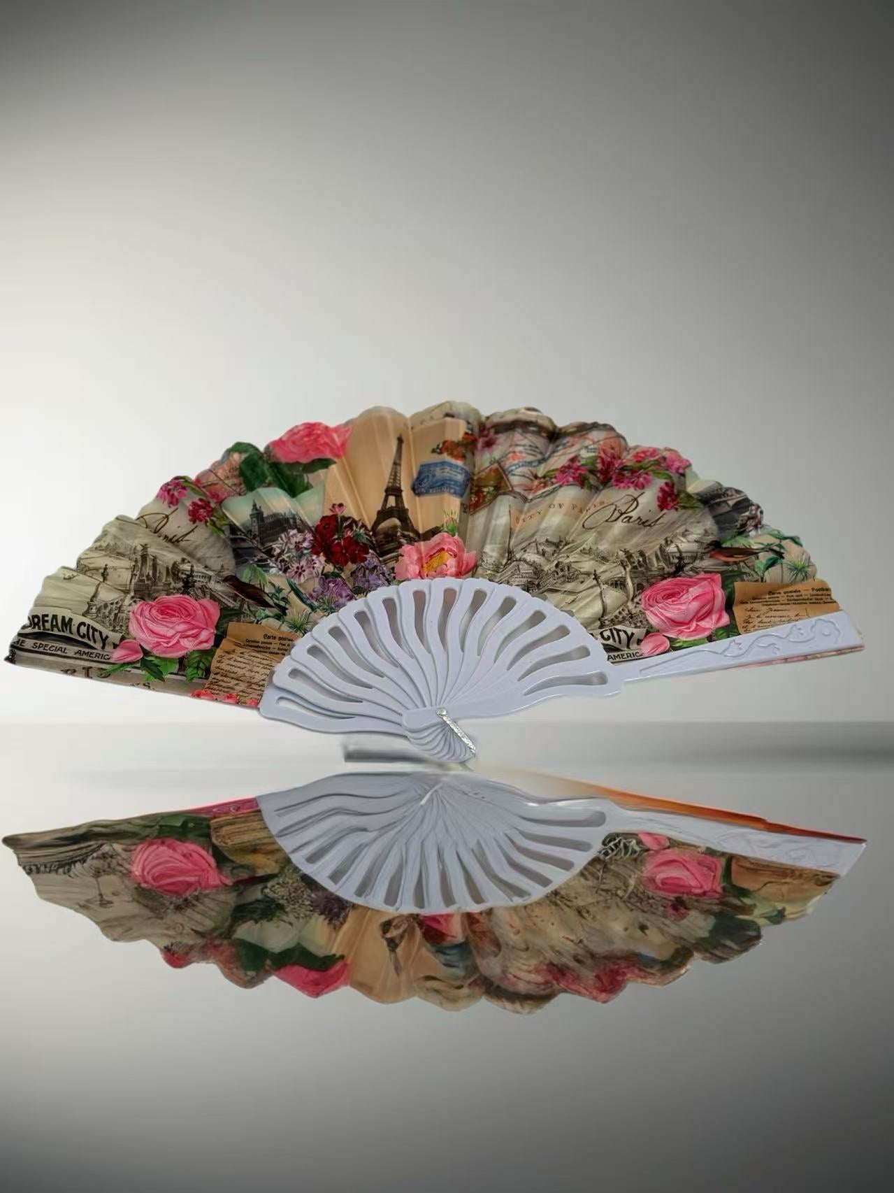 Vintage Parisian-Themed Folding Fans Collection