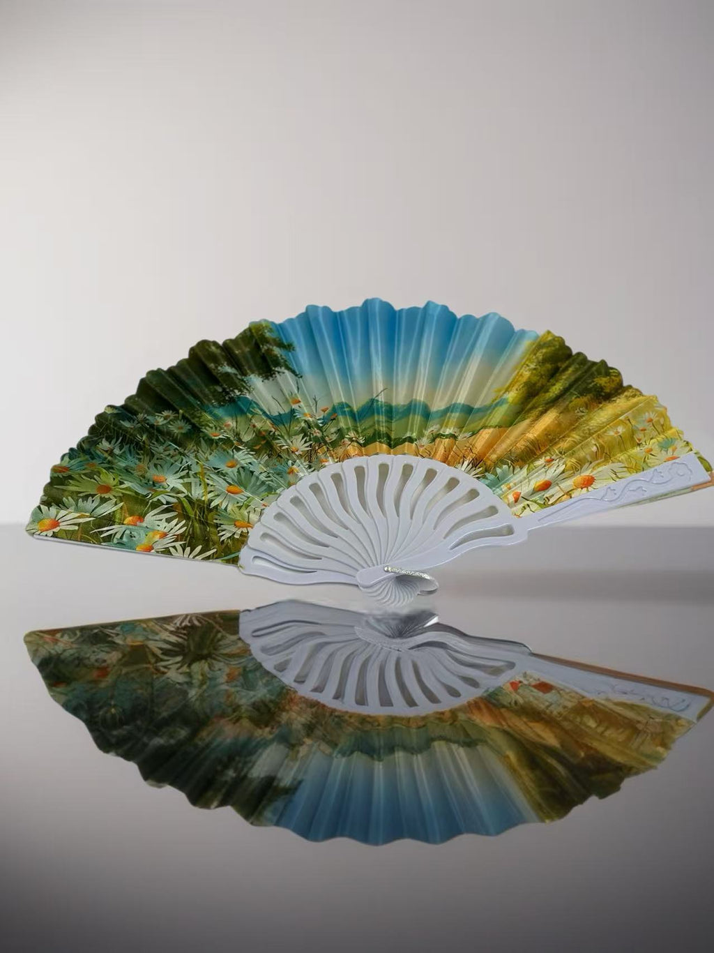 Whimsical Meadow and Sky Folding Fan Collection