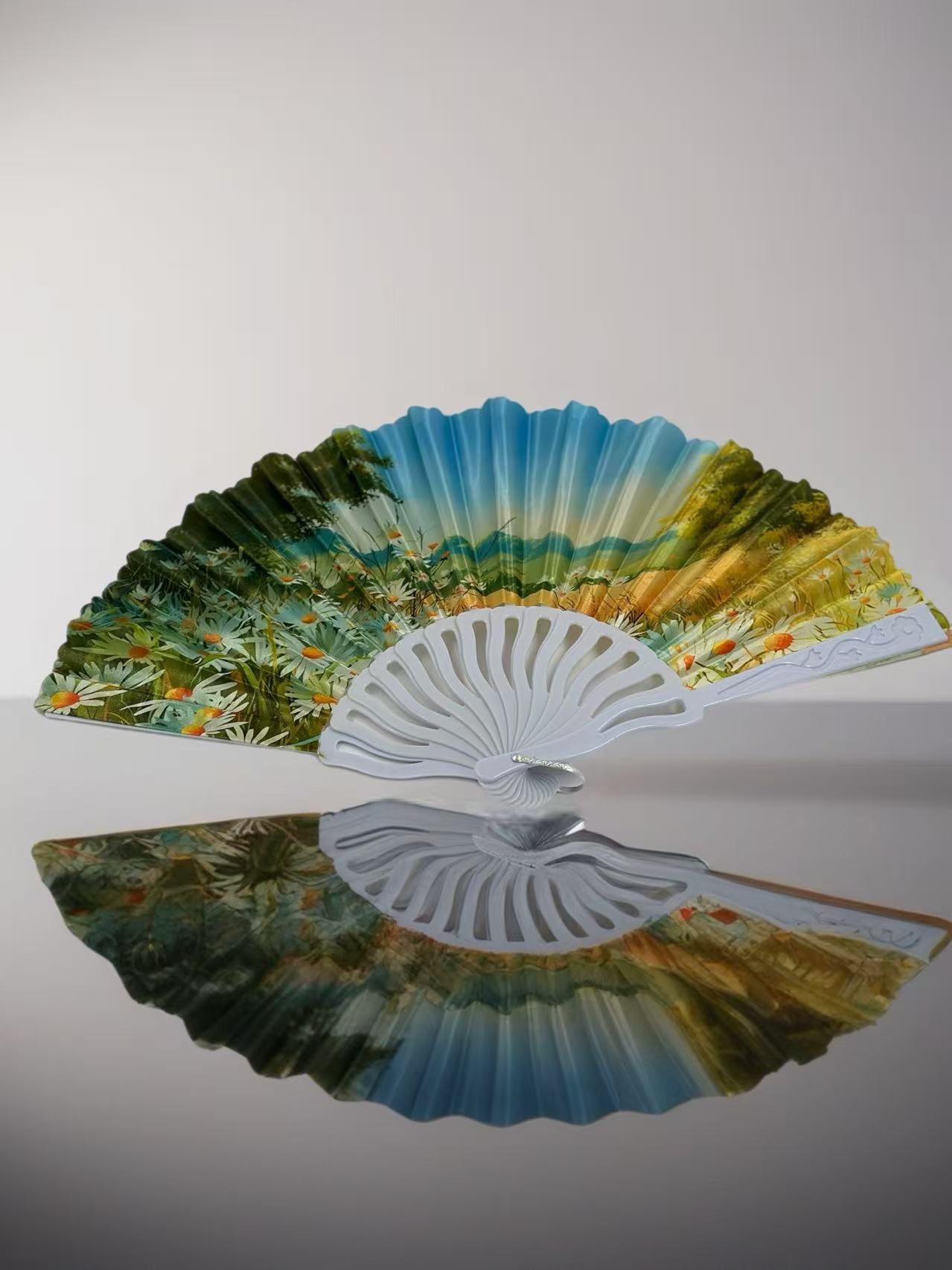 Whimsical Meadow and Sky Folding Fan Collection