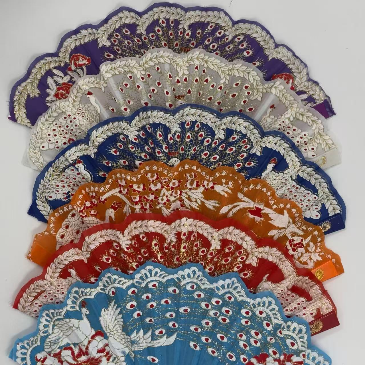 Peacock Feather Embroidered Fan Collection