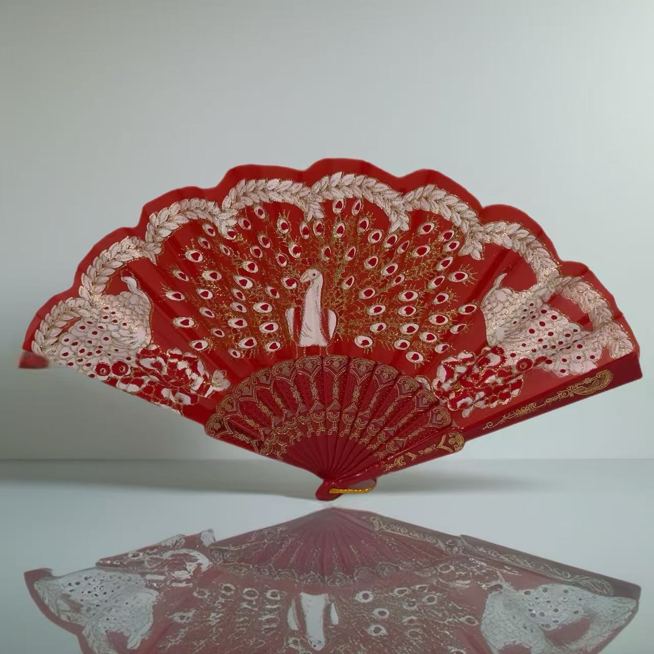 Peacock Feather Embroidered Fan Collection