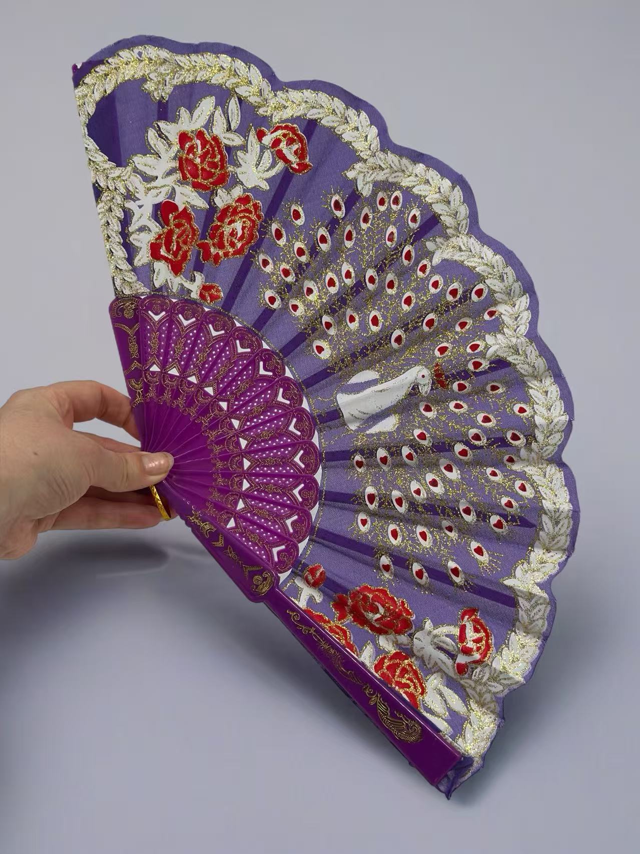 Peacock Feather Embroidered Fan Collection