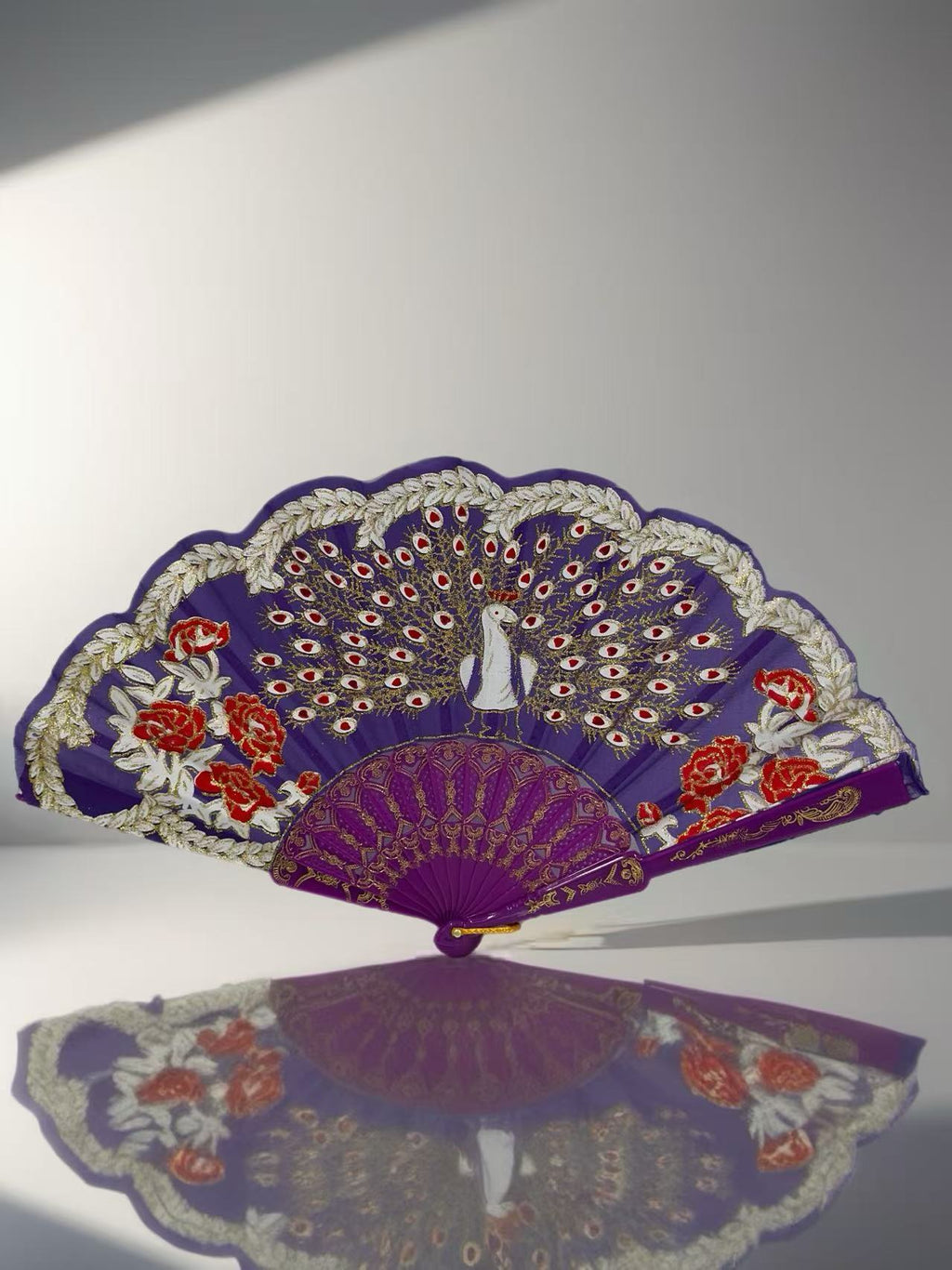 Peacock Feather Embroidered Fan Collection
