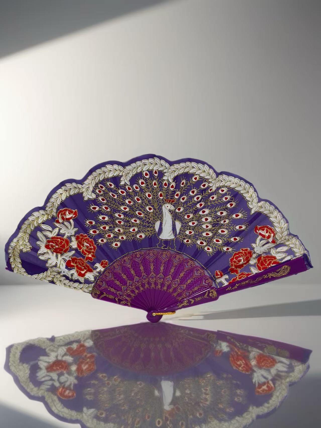 Peacock Feather Embroidered Fan Collection