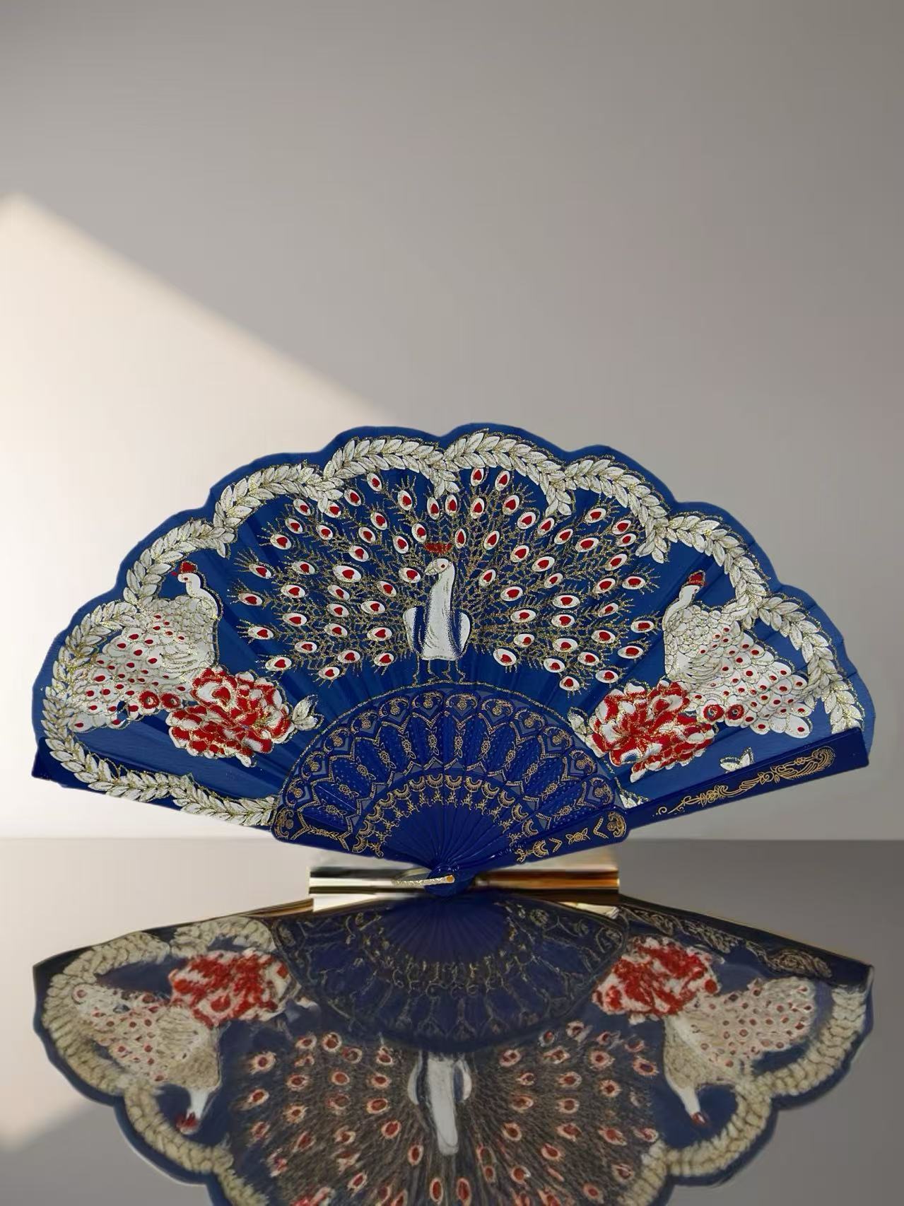 Peacock Feather Embroidered Fan Collection