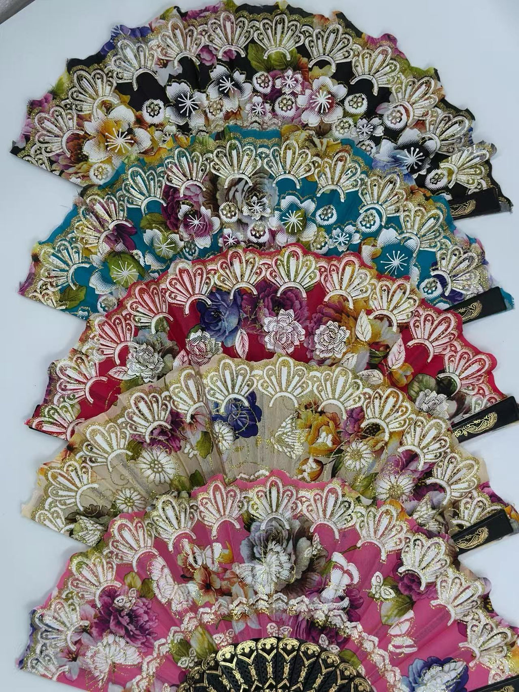 Ornate Lace Hand Fans with Floral Embellishments