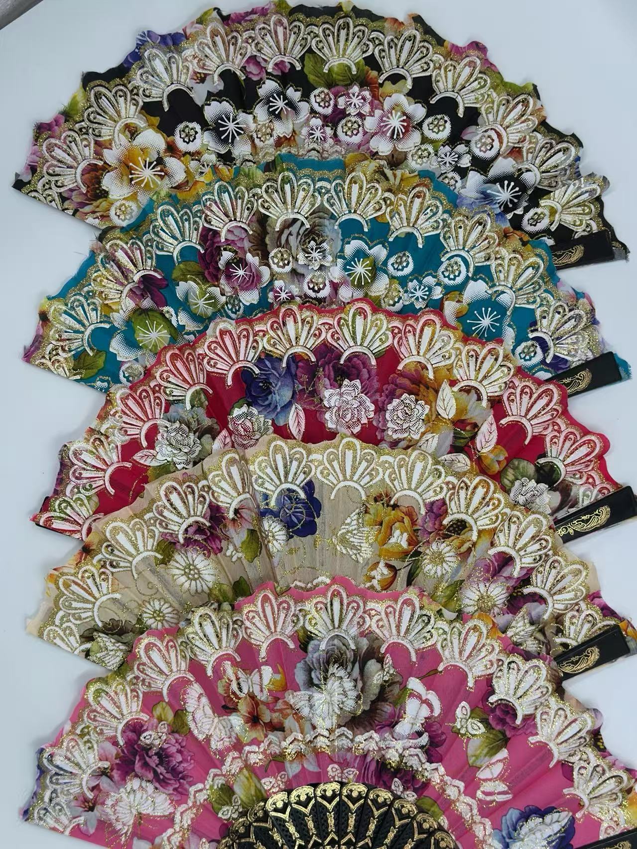 Ornate Lace Hand Fans with Floral Embellishments