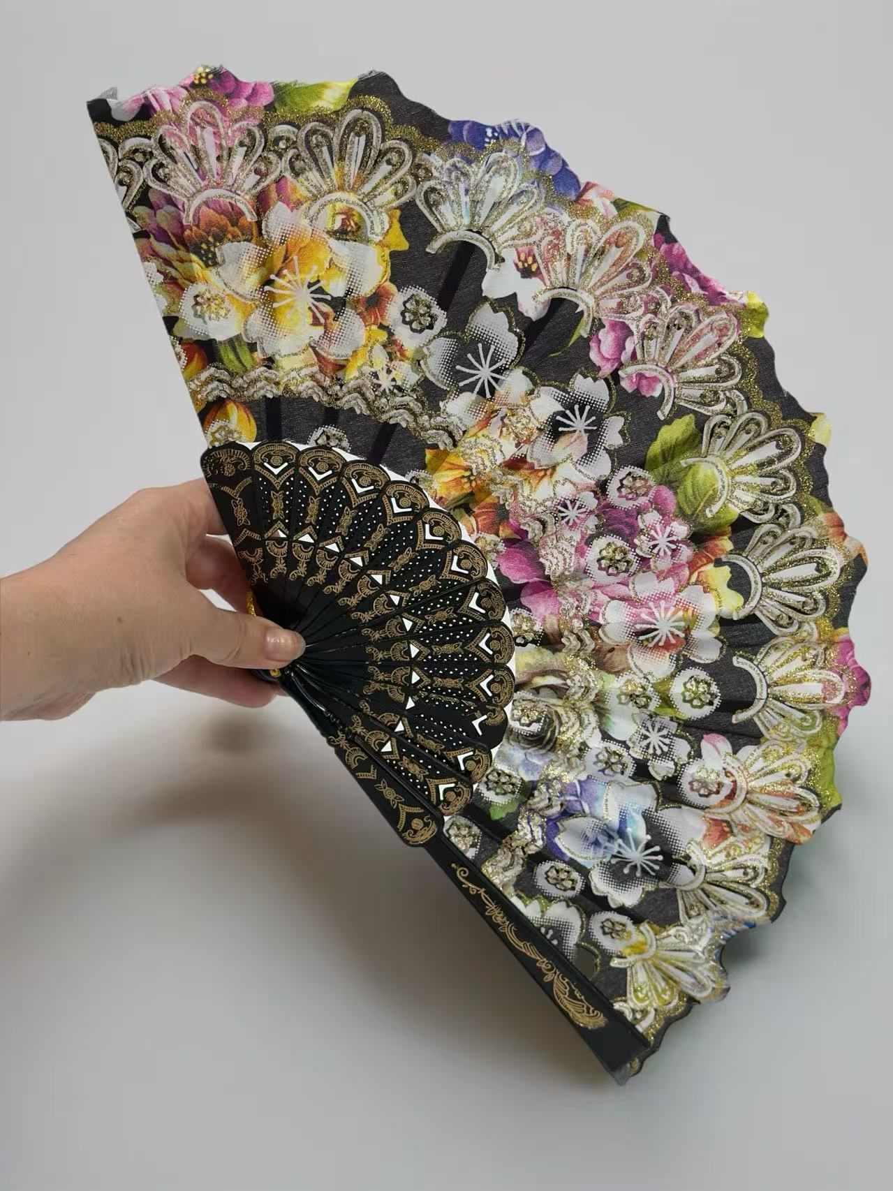 Ornate Lace Hand Fans with Floral Embellishments