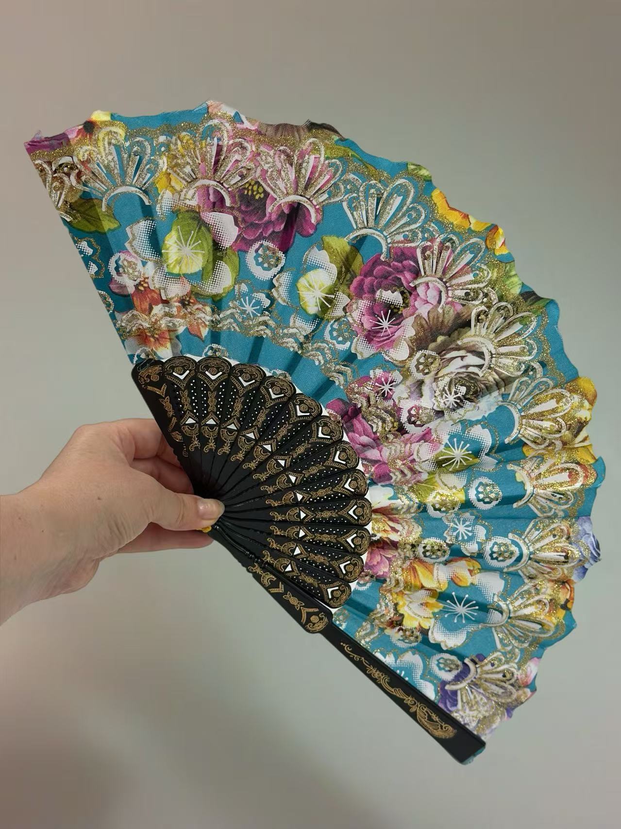 Ornate Lace Hand Fans with Floral Embellishments