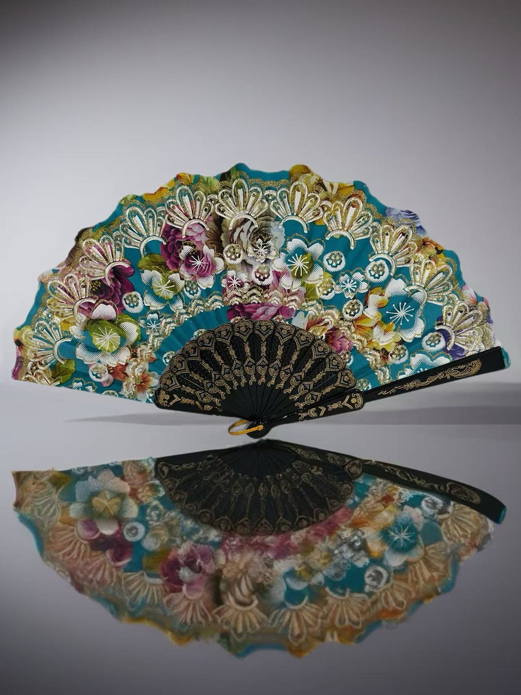 Ornate Lace Hand Fans with Floral Embellishments