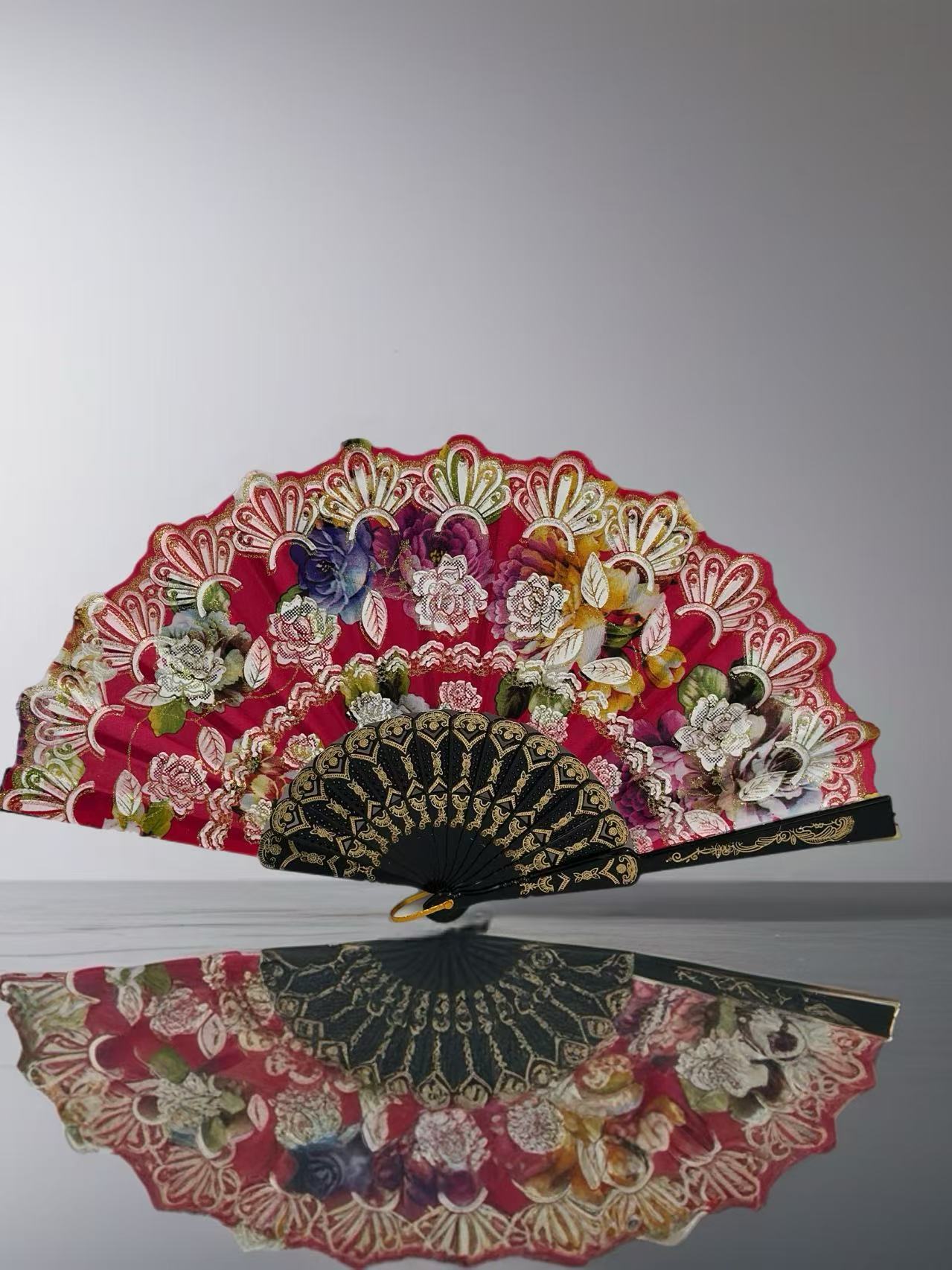 Ornate Lace Hand Fans with Floral Embellishments