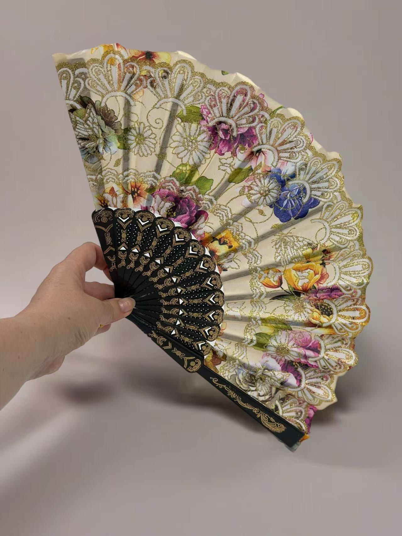 Ornate Lace Hand Fans with Floral Embellishments