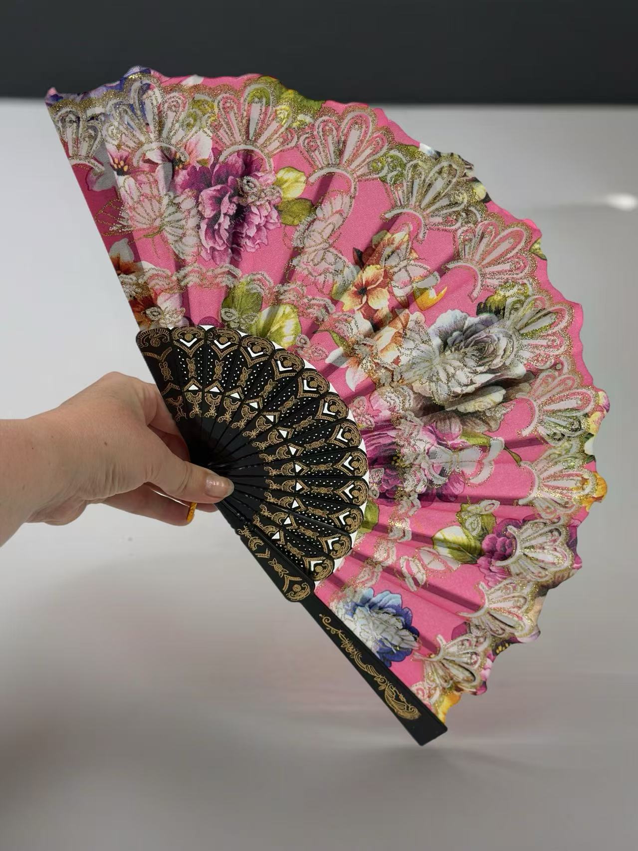 Ornate Lace Hand Fans with Floral Embellishments