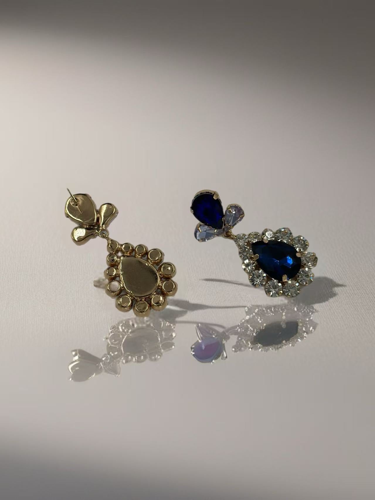 Royal Blue Teardrop Crystal Statement Earrings