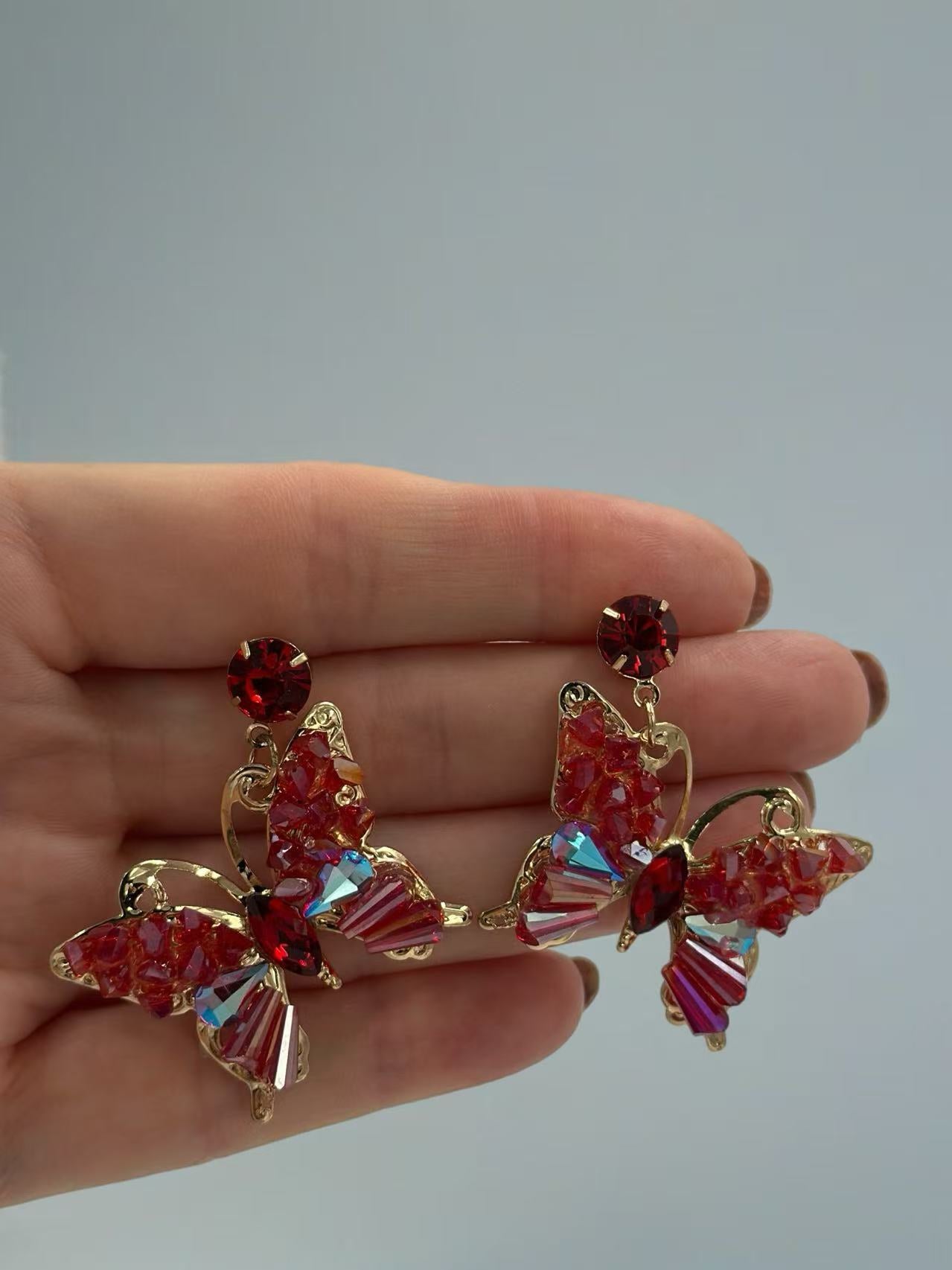 Red Crystal Butterfly Drop Earrings