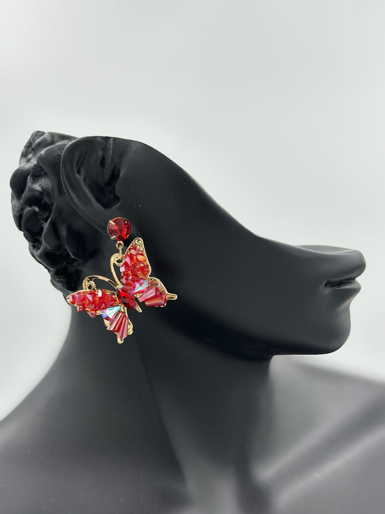 Red Crystal Butterfly Drop Earrings