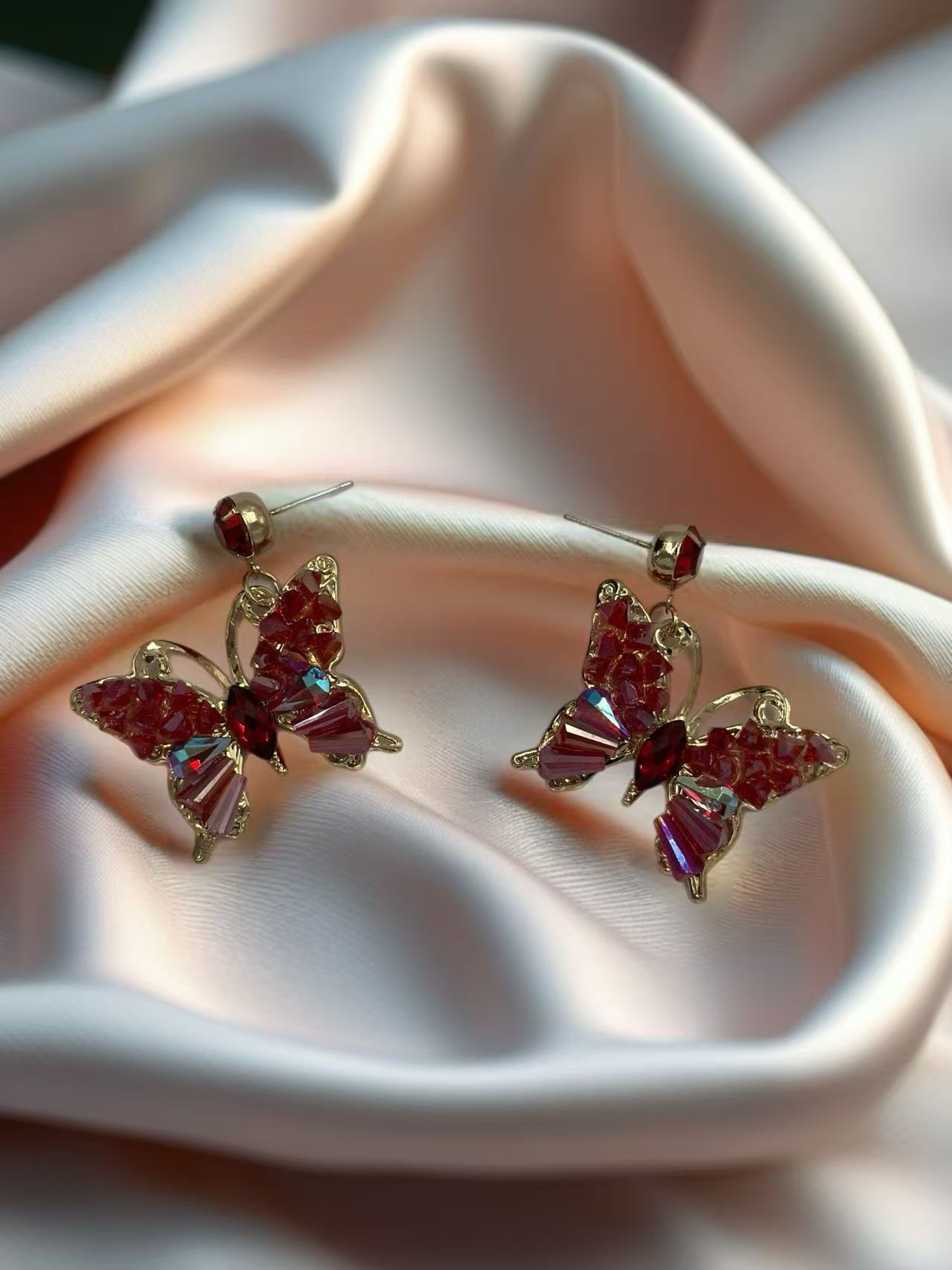 Red Crystal Butterfly Drop Earrings