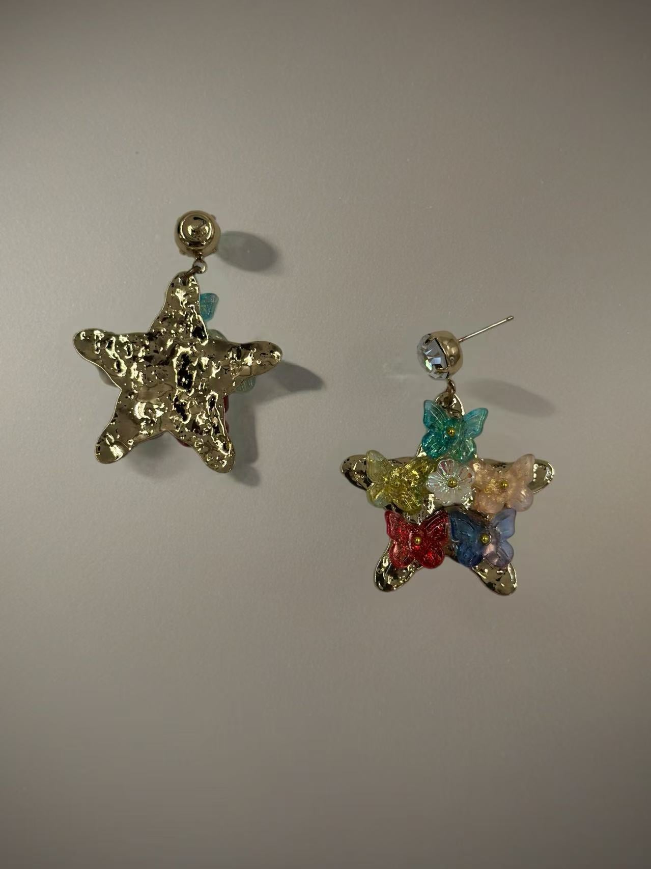 Colorful Butterfly & Flower Star Drop Earrings