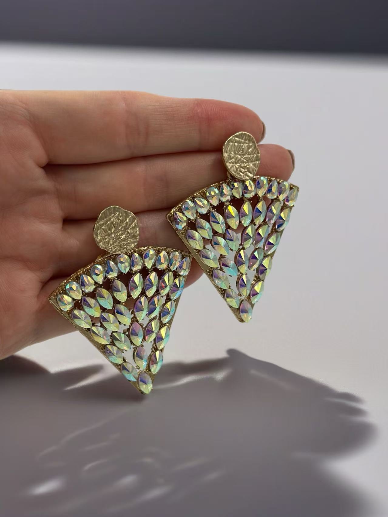 Iridescent Crystal Fan Statement Earrings