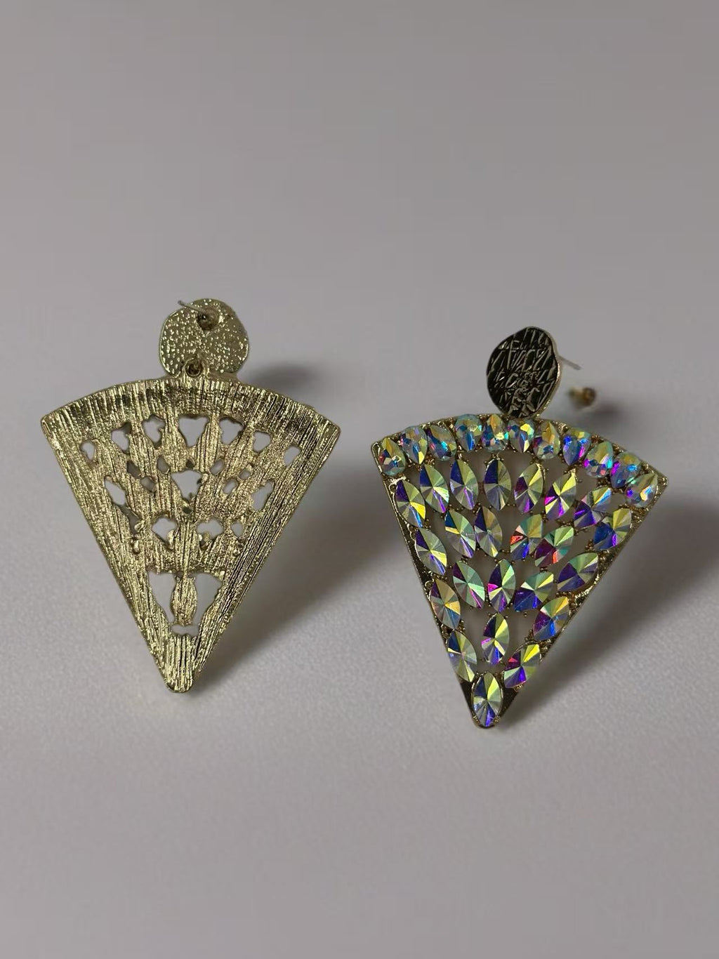Iridescent Crystal Fan Statement Earrings