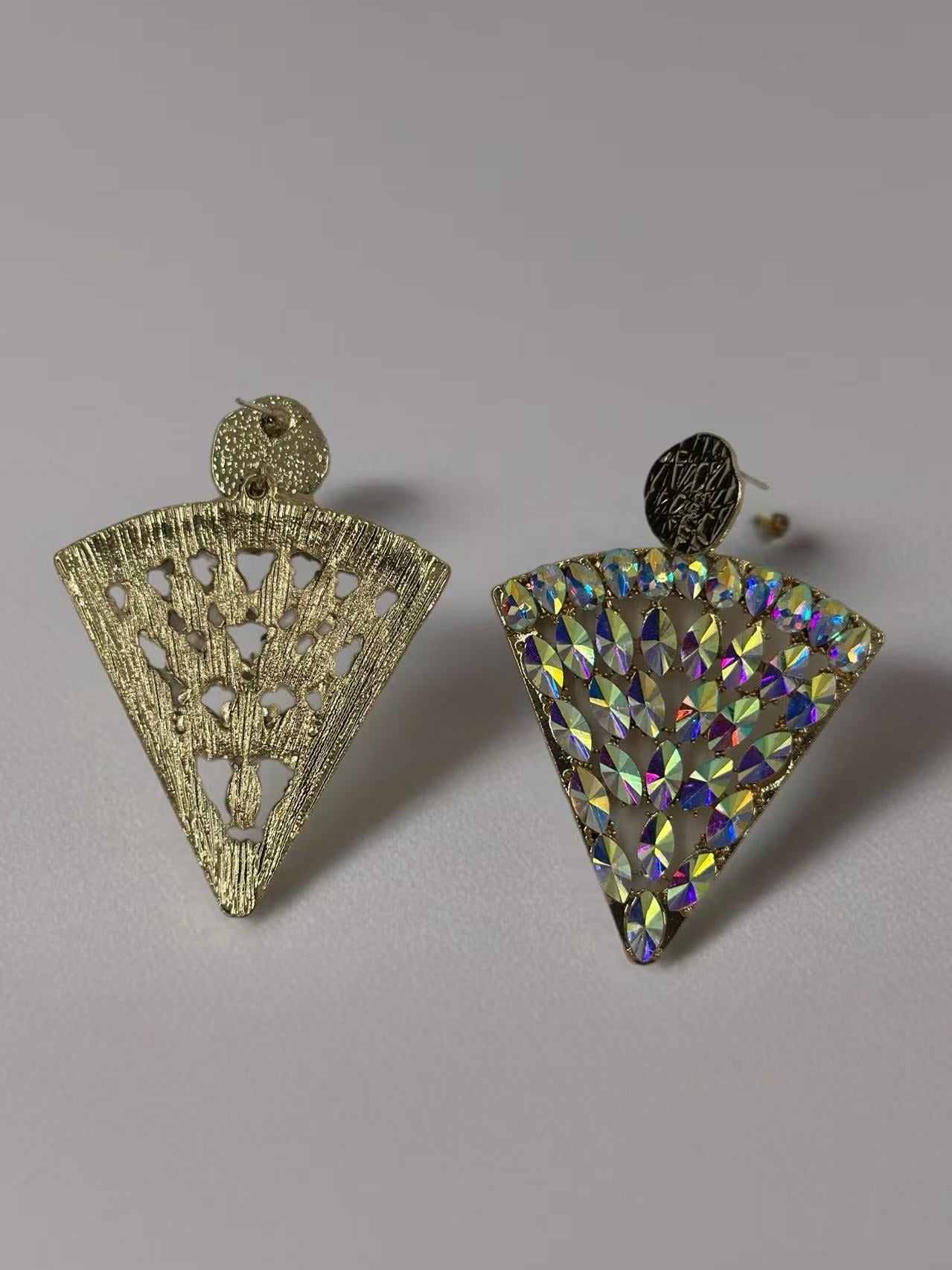Iridescent Crystal Fan Statement Earrings