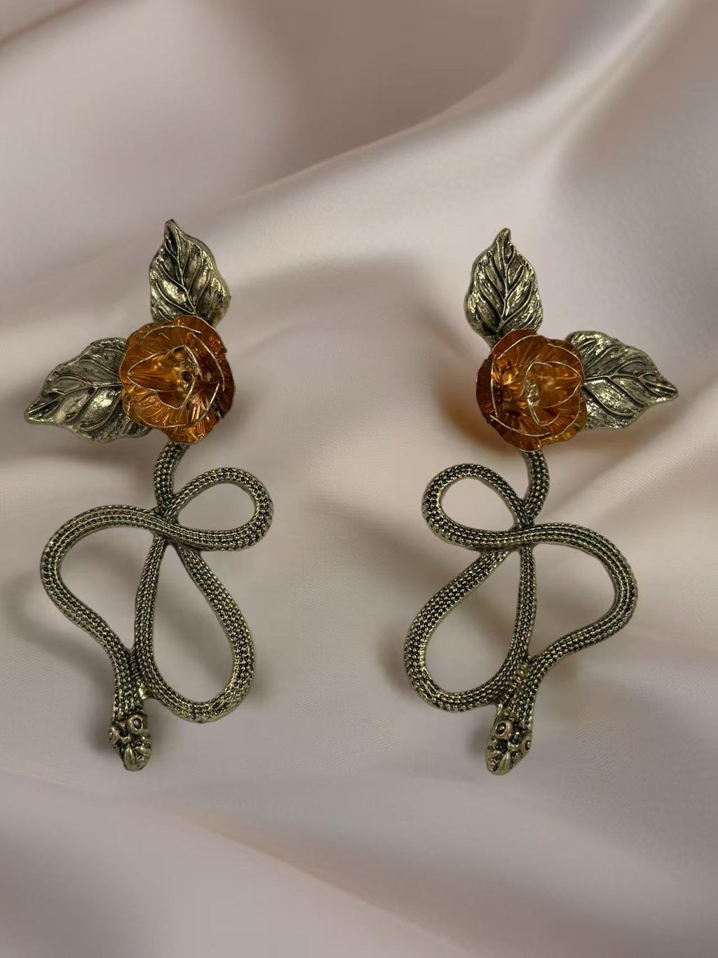 Vintage Rose & Serpent Statement Earrings