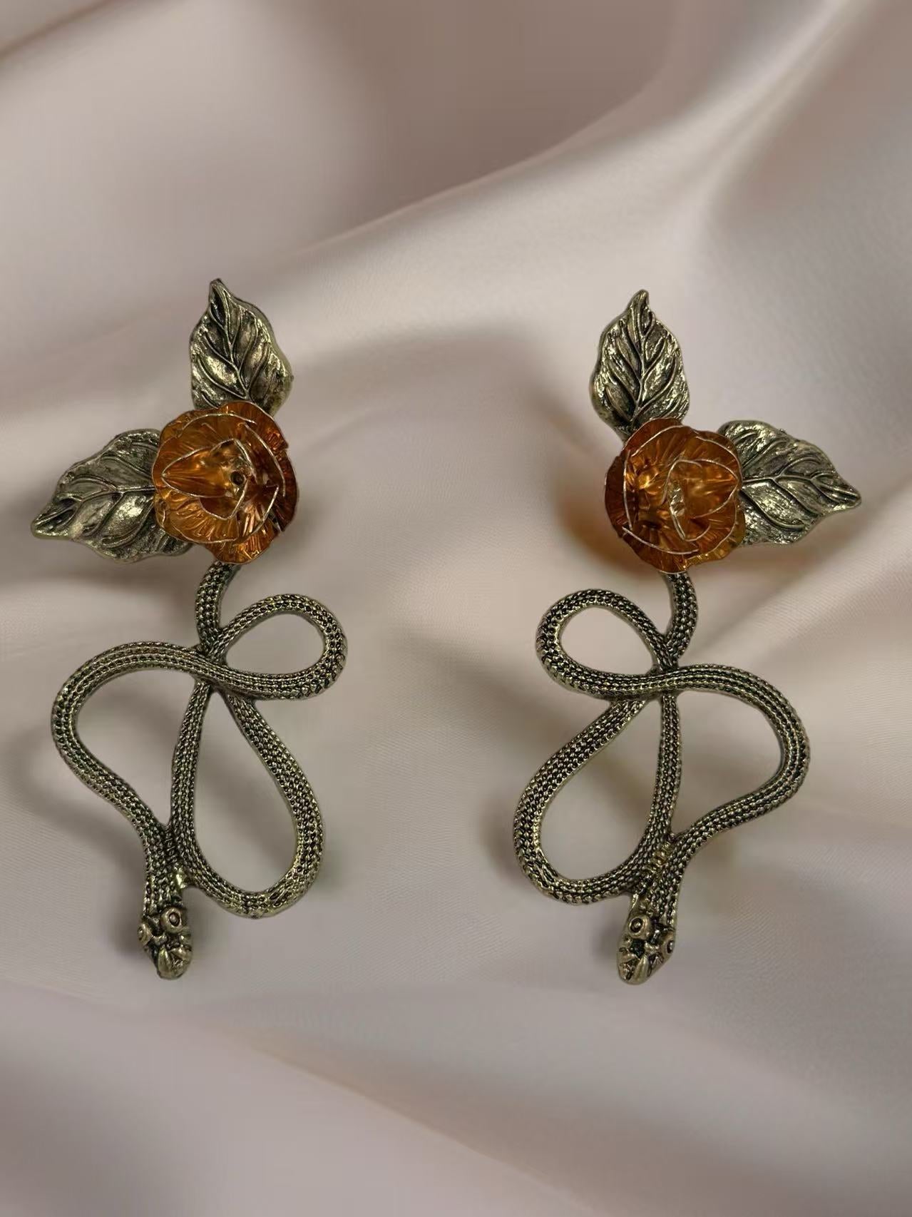 Vintage Rose & Serpent Statement Earrings