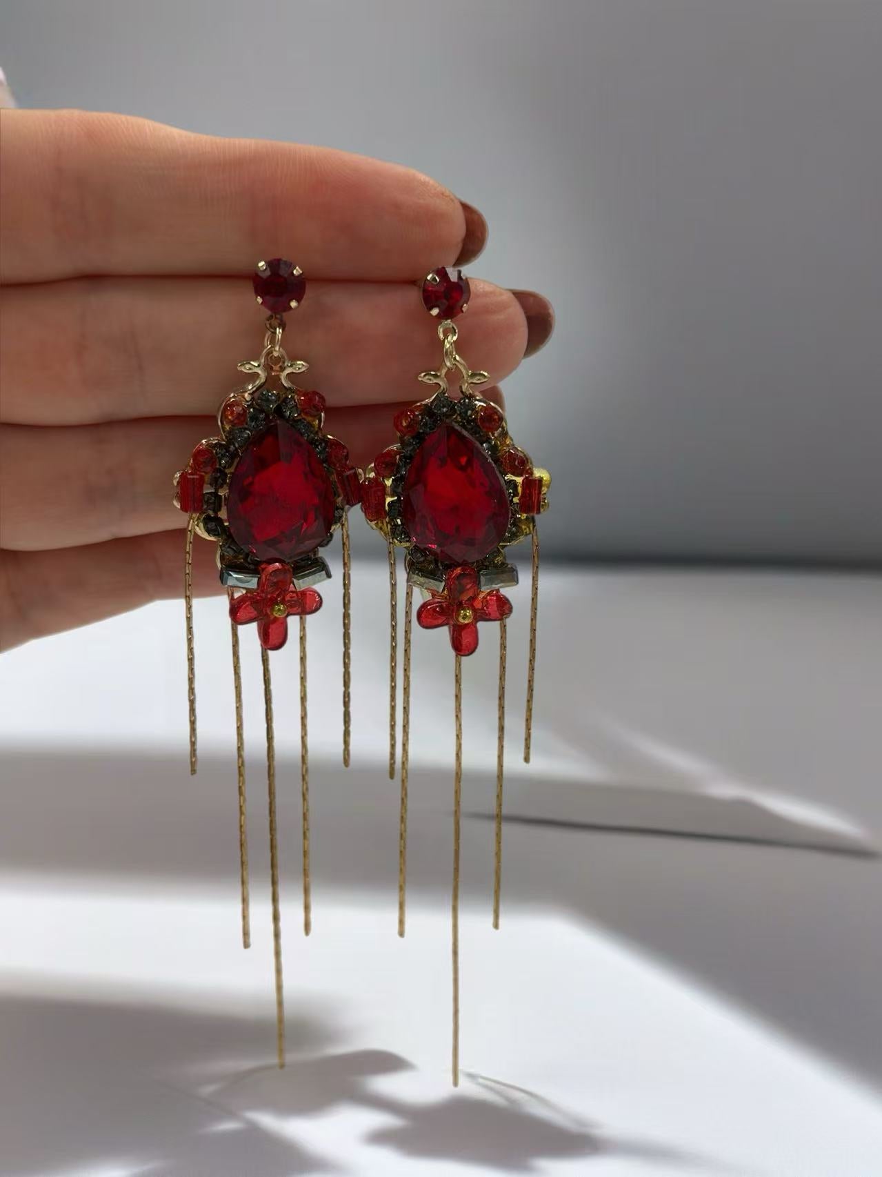 Drop Earrings with Gold Tassels
