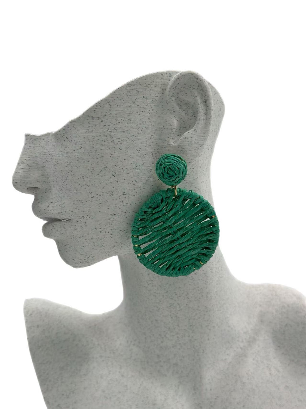 Boho Chic Woven Raffia Circle Drop Earrings – 3 Color Set
