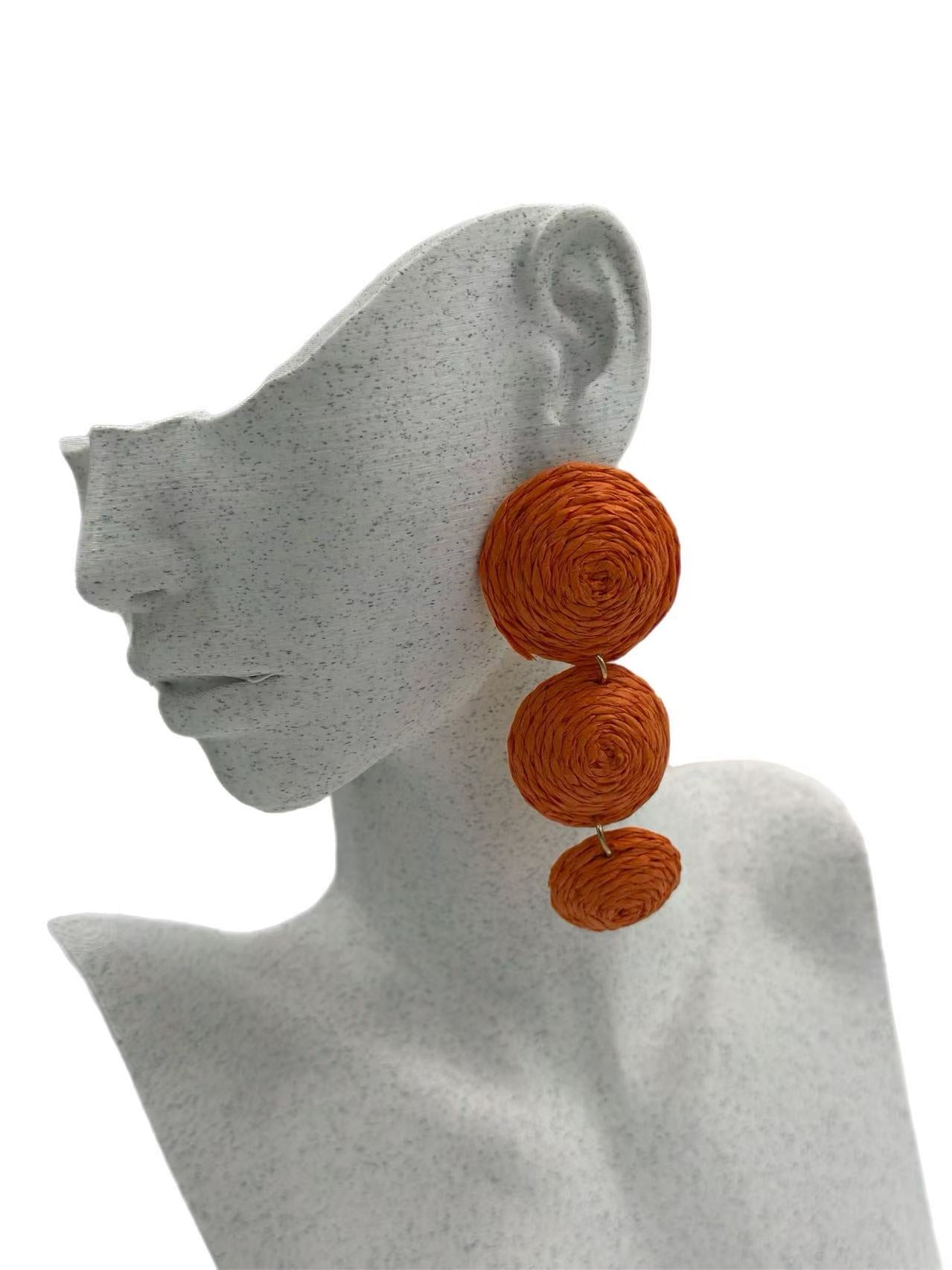 Triple Raffia Spiral Drop Earrings – Vibrant Boho Collection