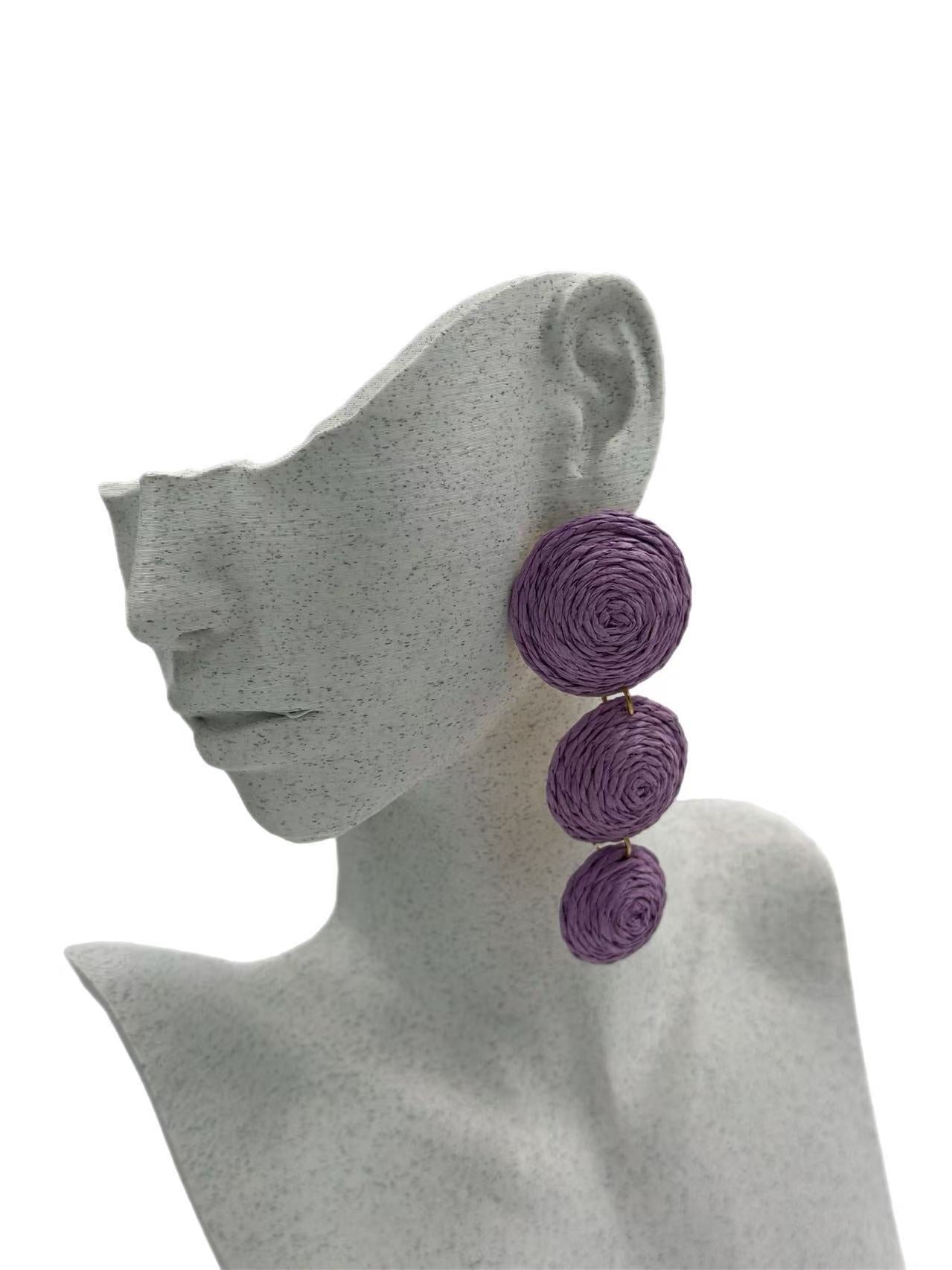 Triple Raffia Spiral Drop Earrings – Vibrant Boho Collection